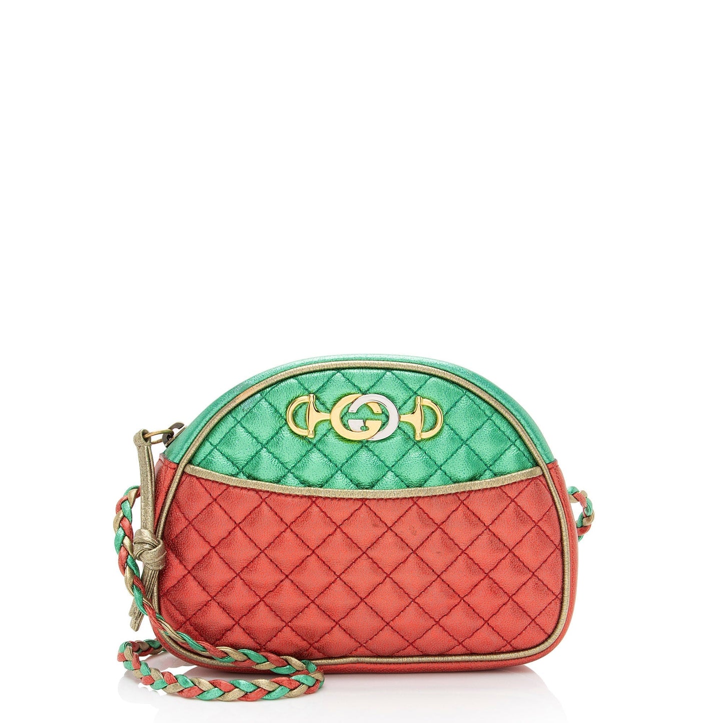 Gucci Metallic Trapuntata Leather Red Green Mini Crossbody Bag