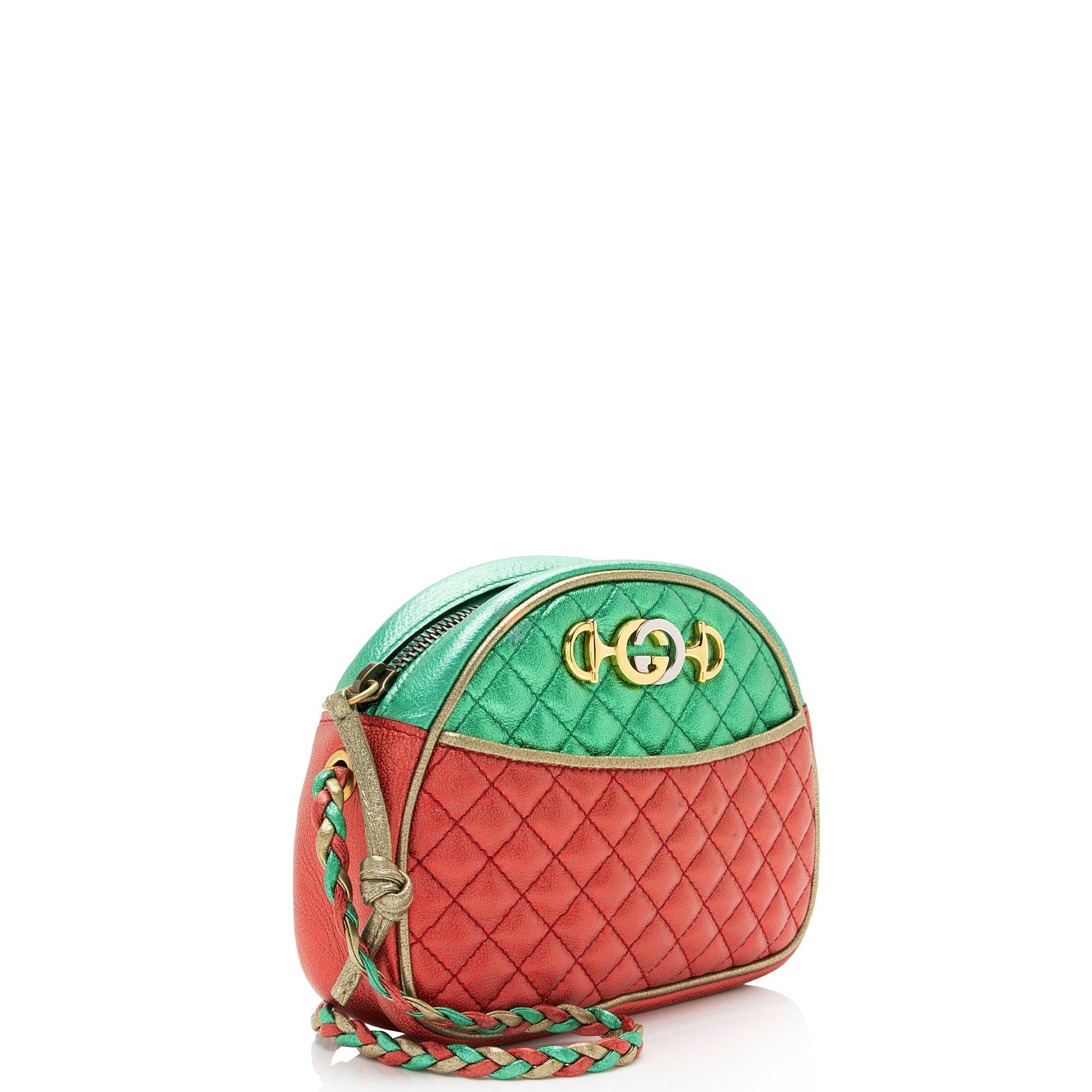 Gucci Metallic Trapuntata Leather Red Green Mini Crossbody Bag