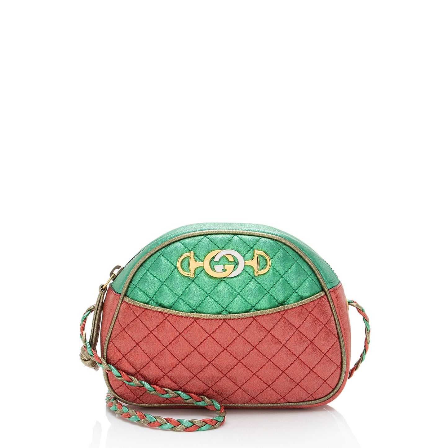 Gucci Metallic Trapuntata Leather Red Green Mini Crossbody Bag Mini Bag