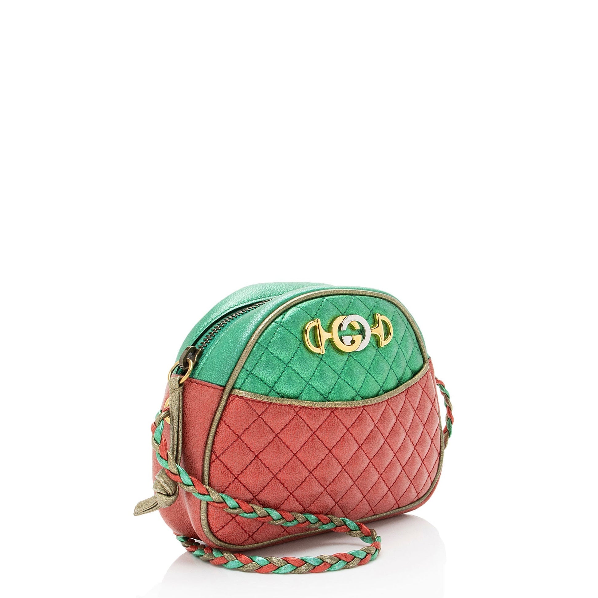 Gucci Metallic Trapuntata Leather Red Green Mini Crossbody Bag Mini Bag