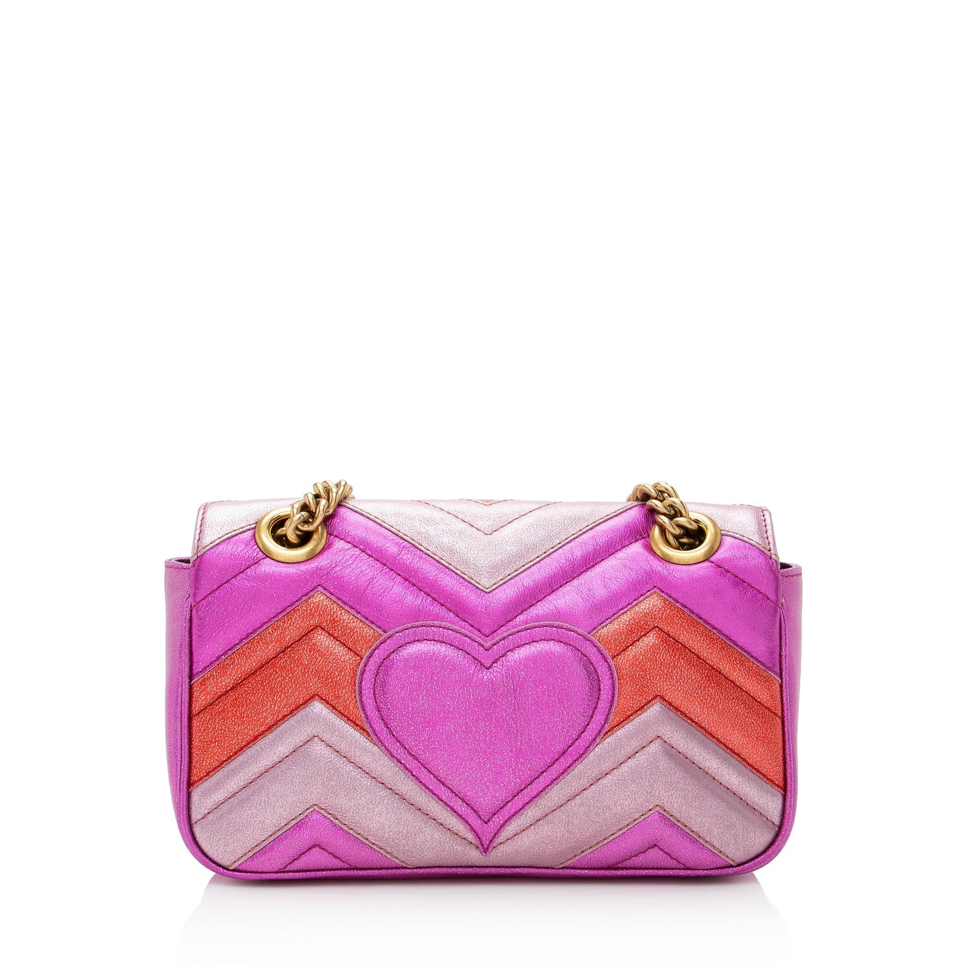 Gucci Metallic GG Marmont SHF Matelasse Leather Red Pink Crossbody Bag