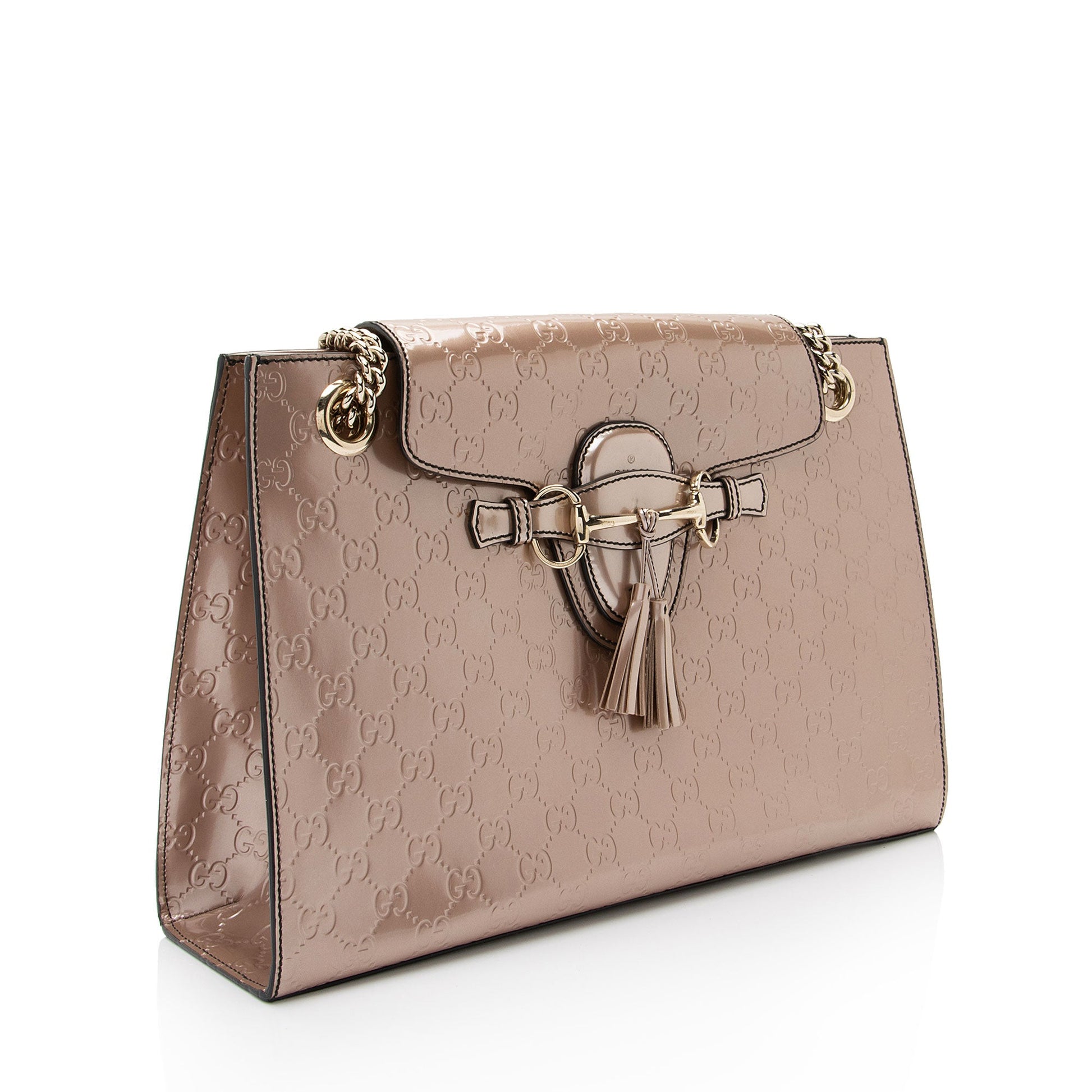 Gucci Metallic Guccissima Emily SHF-v4gshd Leather Patent Pink Large Crossbody Bag