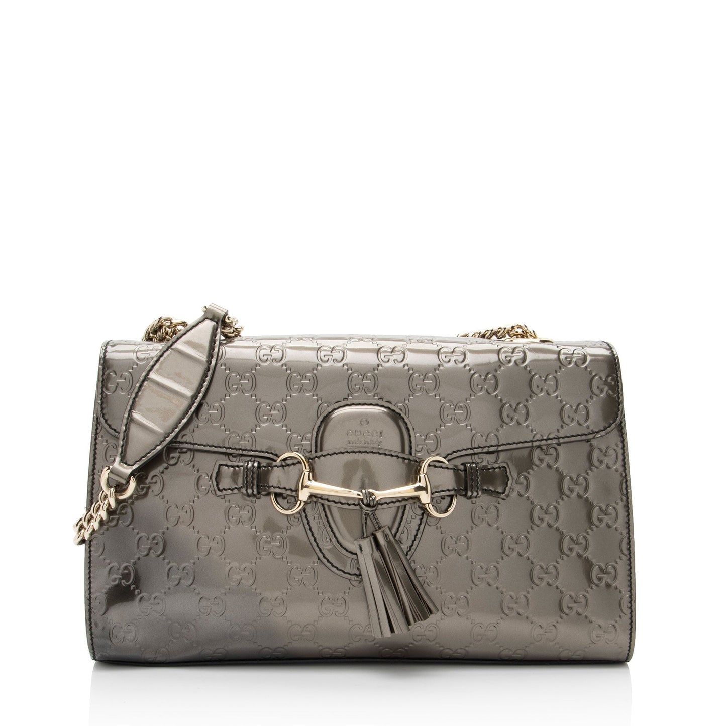 Gucci Metallic Guccissima Emily Leather Patent Gold Medium Shoulder Bag