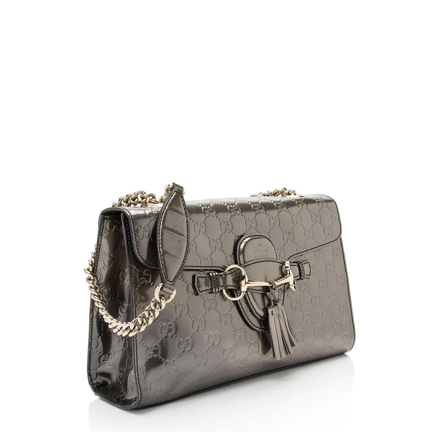 Gucci Metallic Guccissima Emily Leather Patent Gold Medium Shoulder Bag