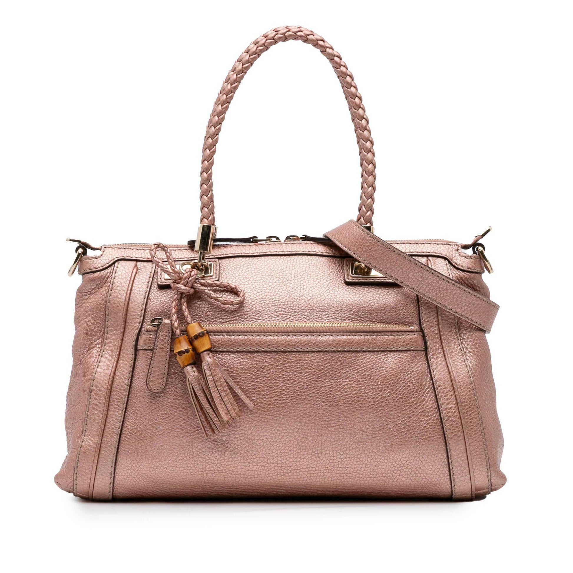 Gucci Metallic Pebbled Bella Calf Calfskin Pink Satchel Bag Bella Satchel
