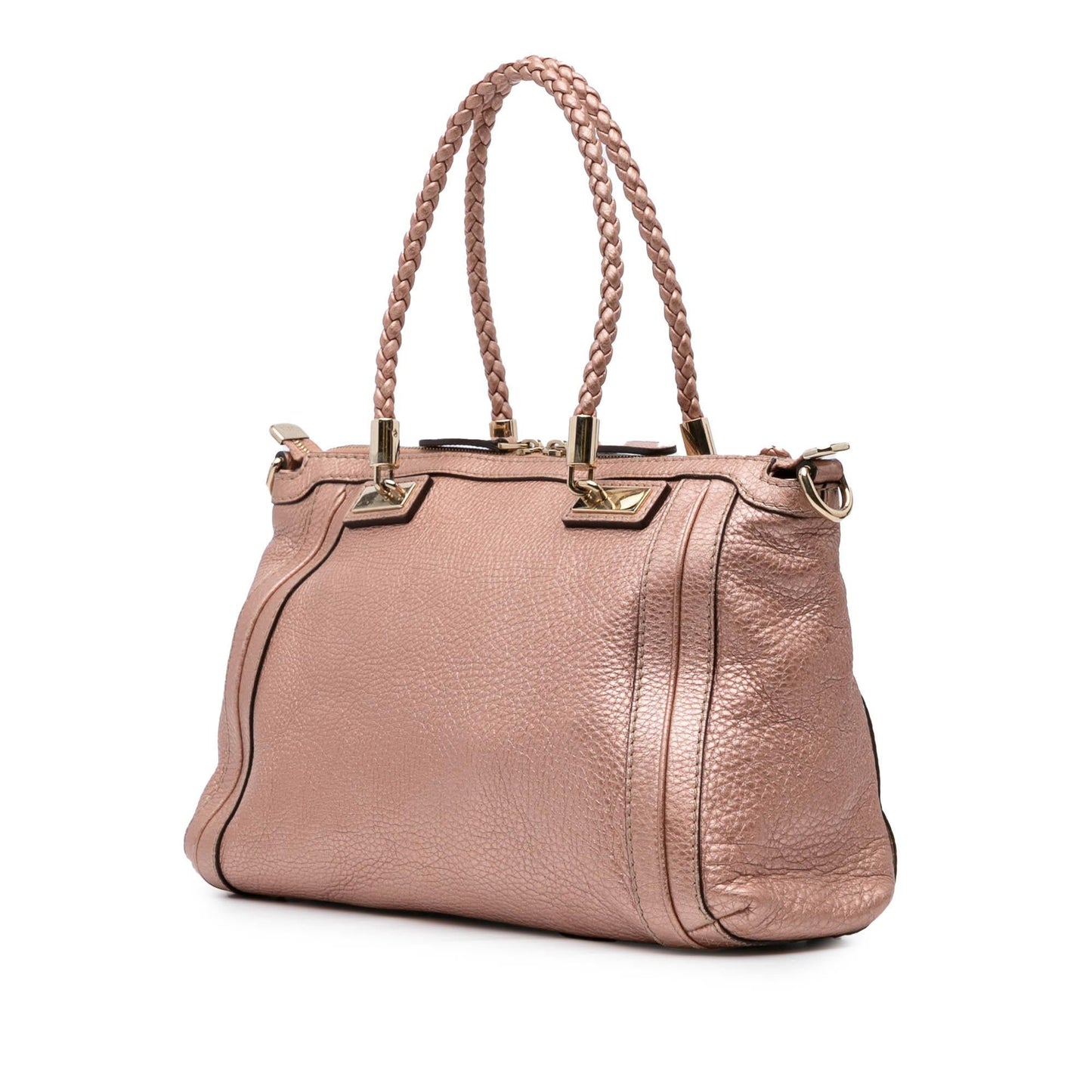 Gucci Metallic Pebbled Bella Calf Calfskin Pink Satchel Bag
