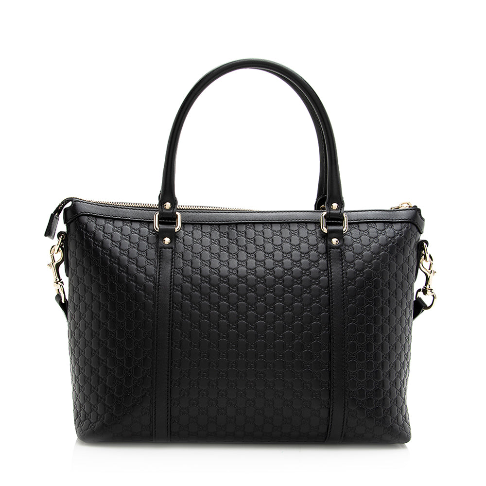 Gucci Microguccissima Zip Top SHF Leather Black Tote Bag