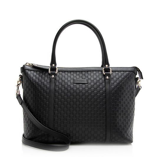Gucci Microguccissima Zip Top SHF Leather Black Tote Bag