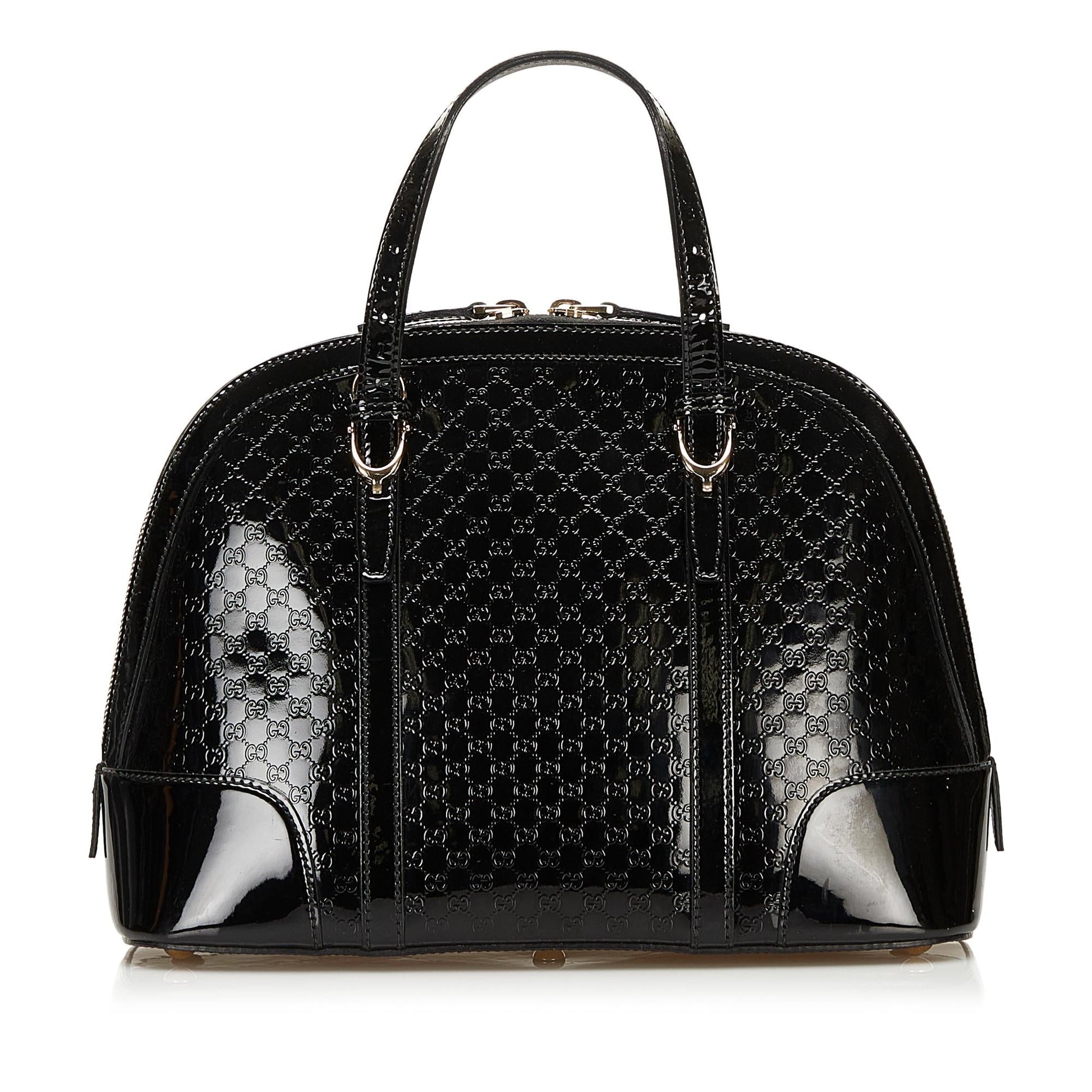 Gucci Microguccissima Nice SHG Leather Patent Black Satchel Bag