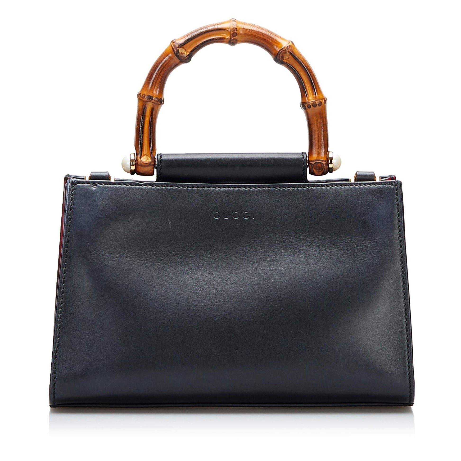Gucci Bamboo Nymphae SHG-tbG7gW Calf Black Mini Satchel Bag