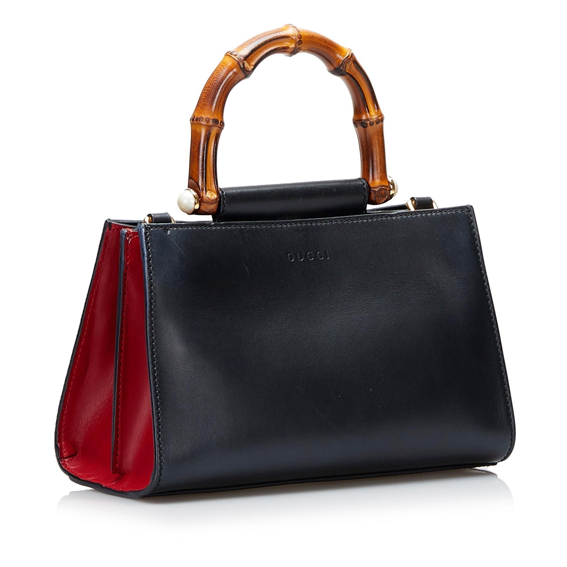 Gucci Bamboo Nymphae SHG-tbG7gW Calf Black Mini Satchel Bag