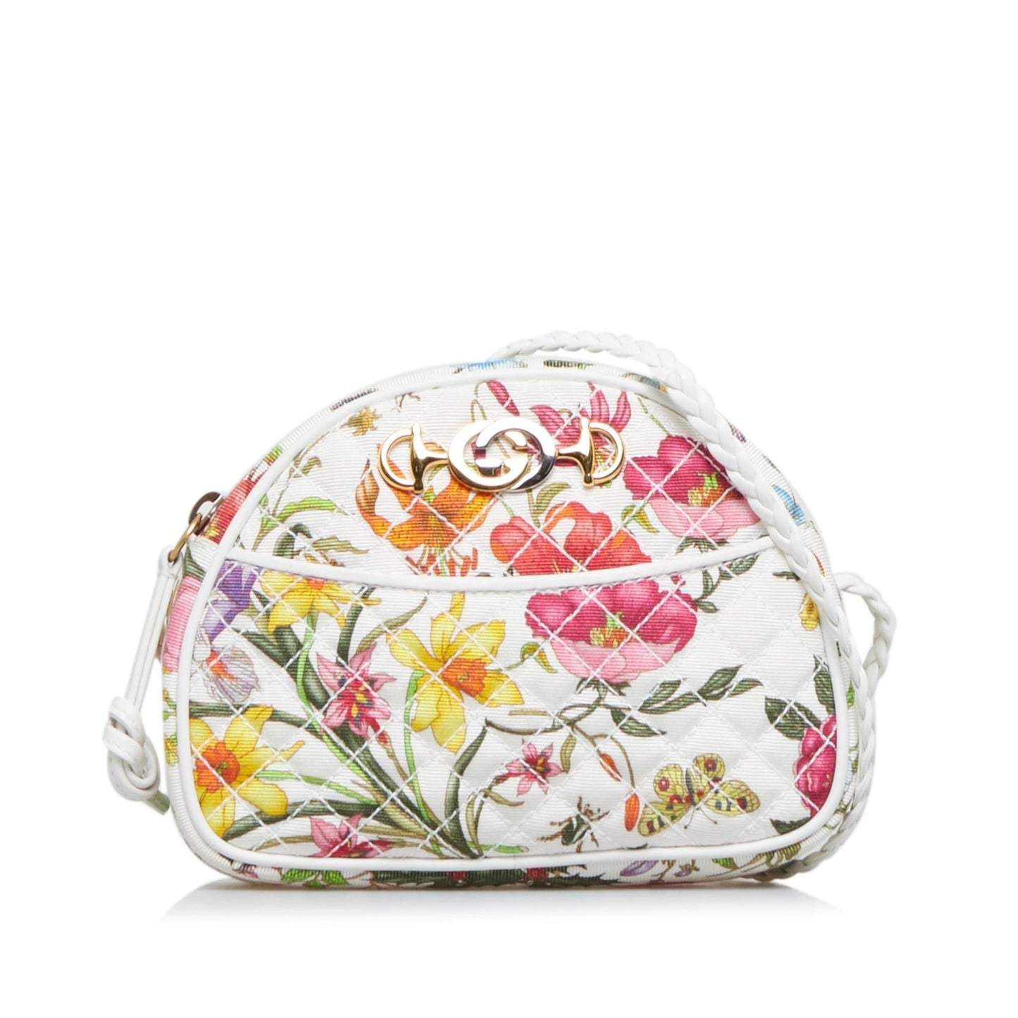 Gucci Flora Trapuntata SHG-EsClra Canvas White Mini Crossbody Bag
