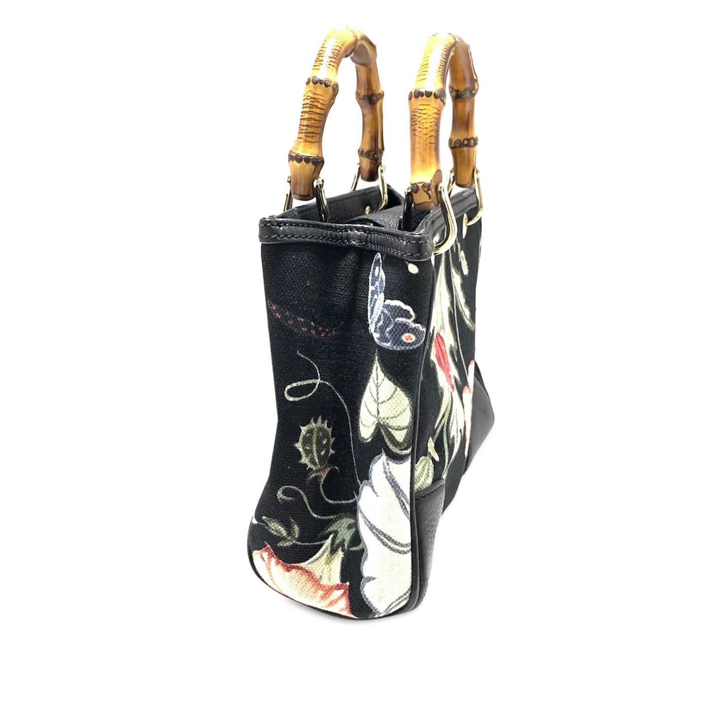 Gucci Floral Bamboo Shopper SHG-Uikssh Canvas Calf Black Mini Satchel Bag