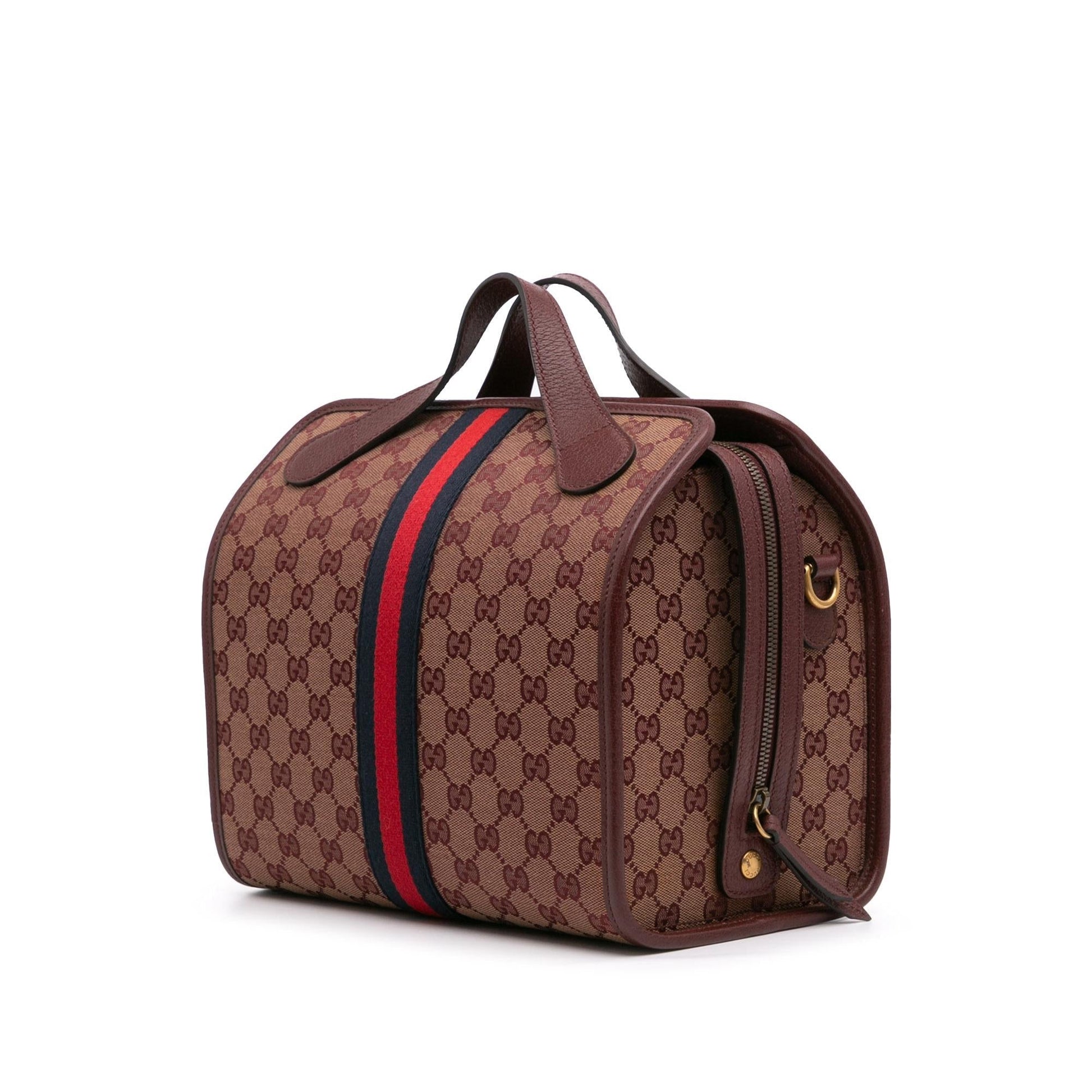 Gucci GG Ophidia Web Duffle Canvas Calf Red Mini Travel Bag