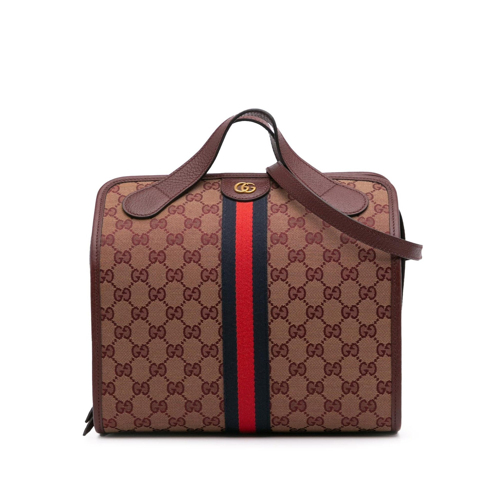 Gucci GG Ophidia Web Duffle Canvas Calf Red Mini Travel Bag Bag 1