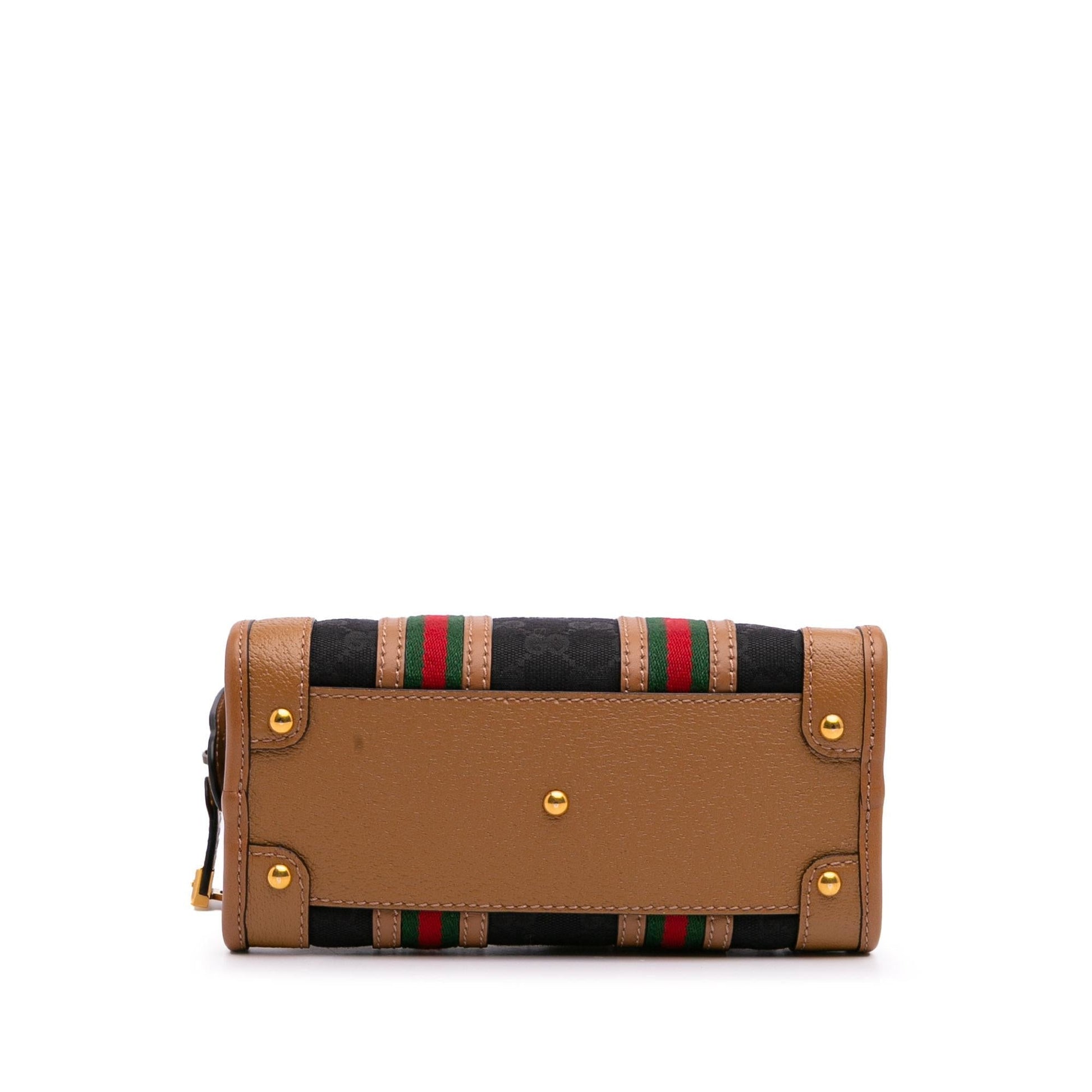 Gucci GG Web Bauletto Top Handle Canvas Calf Black Brown Satchel Bag