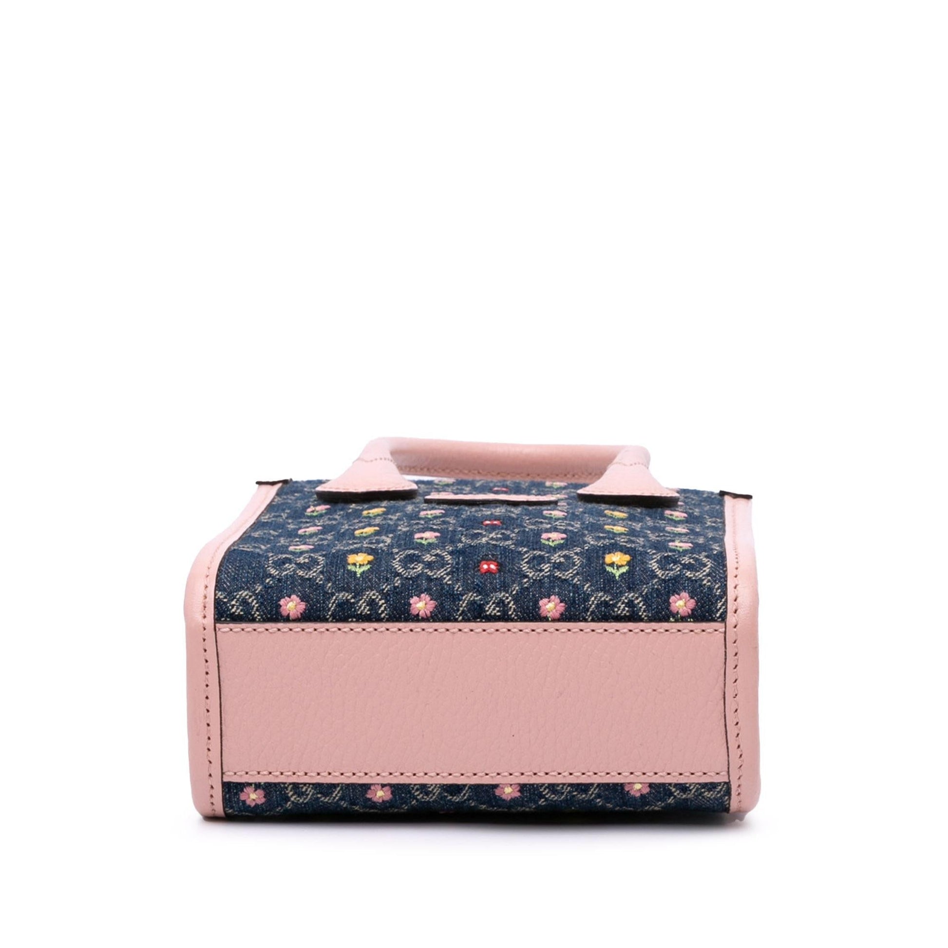 Gucci GG Interlocking G Flowers Denim Mini Tote Bag