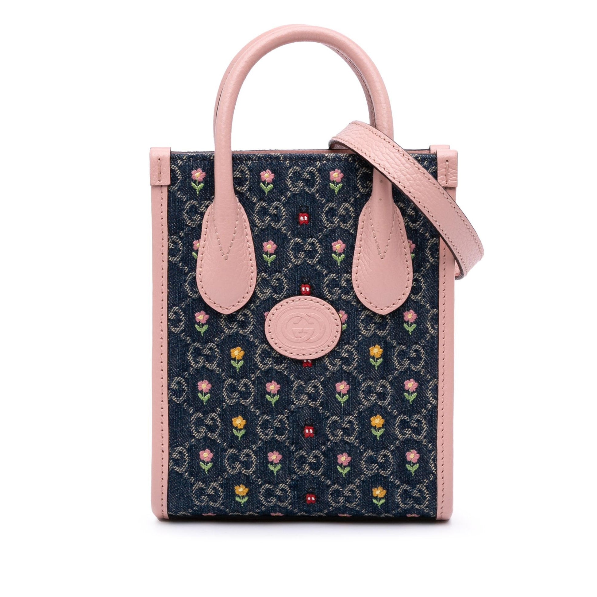 Gucci GG Interlocking G Flowers Denim Mini Tote Bag
