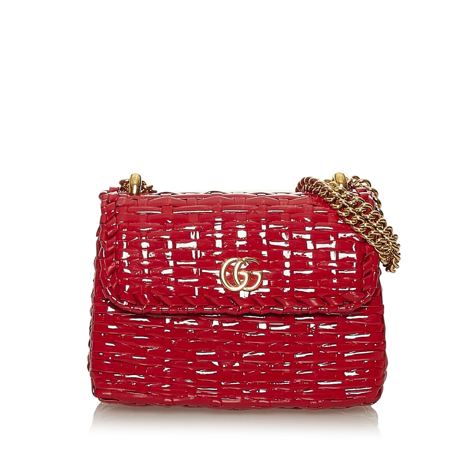 Gucci GG Marmont Cestino Wicker SHG Red Mini Crossbody Bag