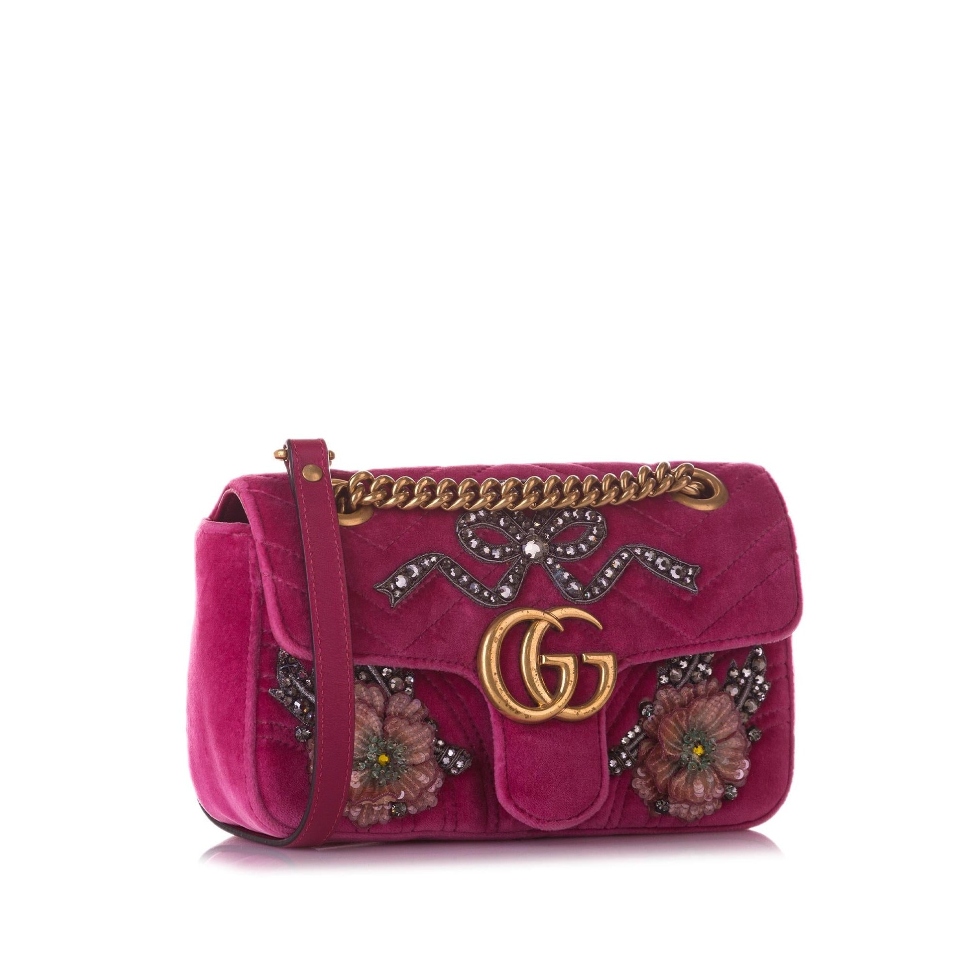 Gucci GG Marmont Embellished SHG-d9J815 Pink Mini Crossbody Bag