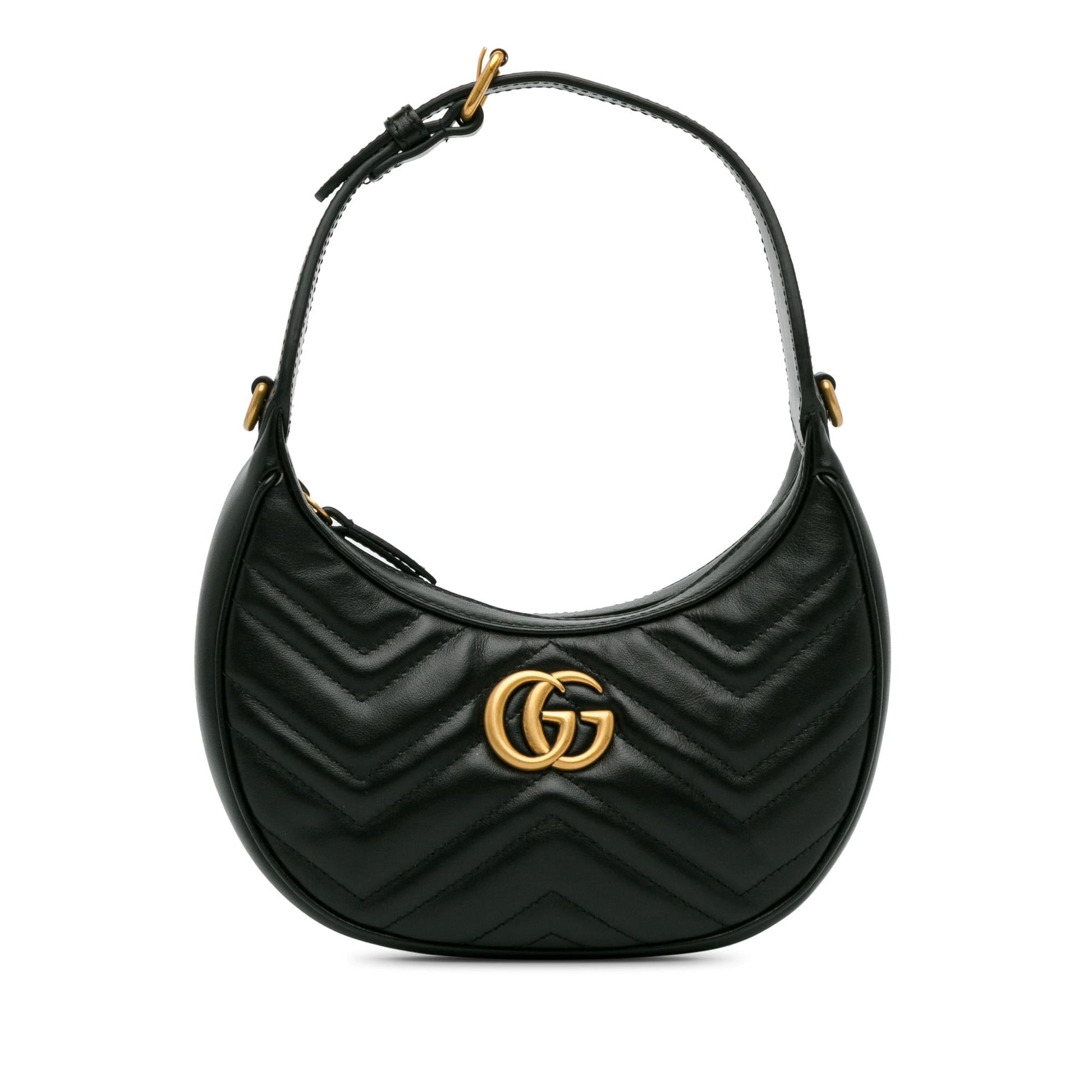 Gucci GG Marmont Half Moon SHG-ramOzt Calf Black Mini Satchel Bag
