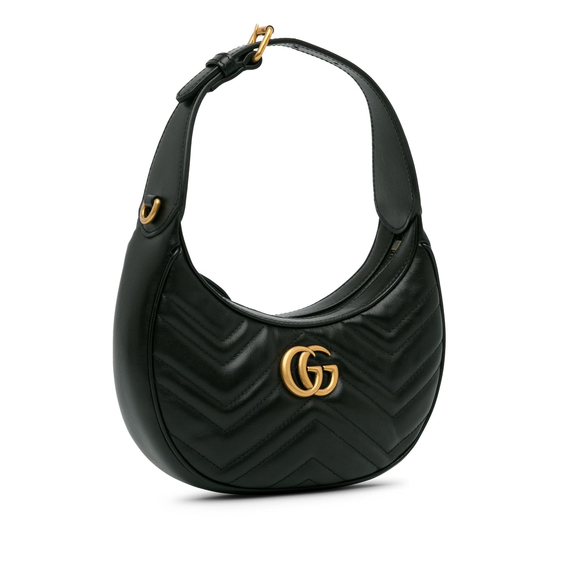 Gucci GG Marmont Half Moon SHG-ramOzt Calf Black Mini Satchel Bag