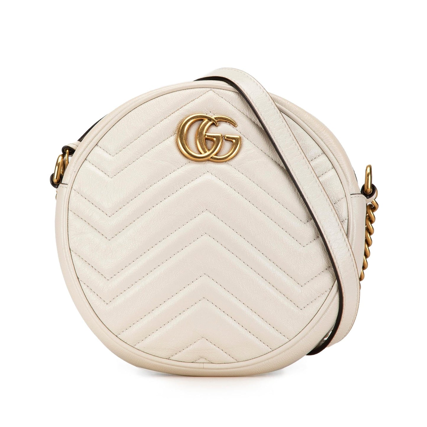 Gucci GG Marmont Round Matelasse Leather Calf White Crossbody Bag
