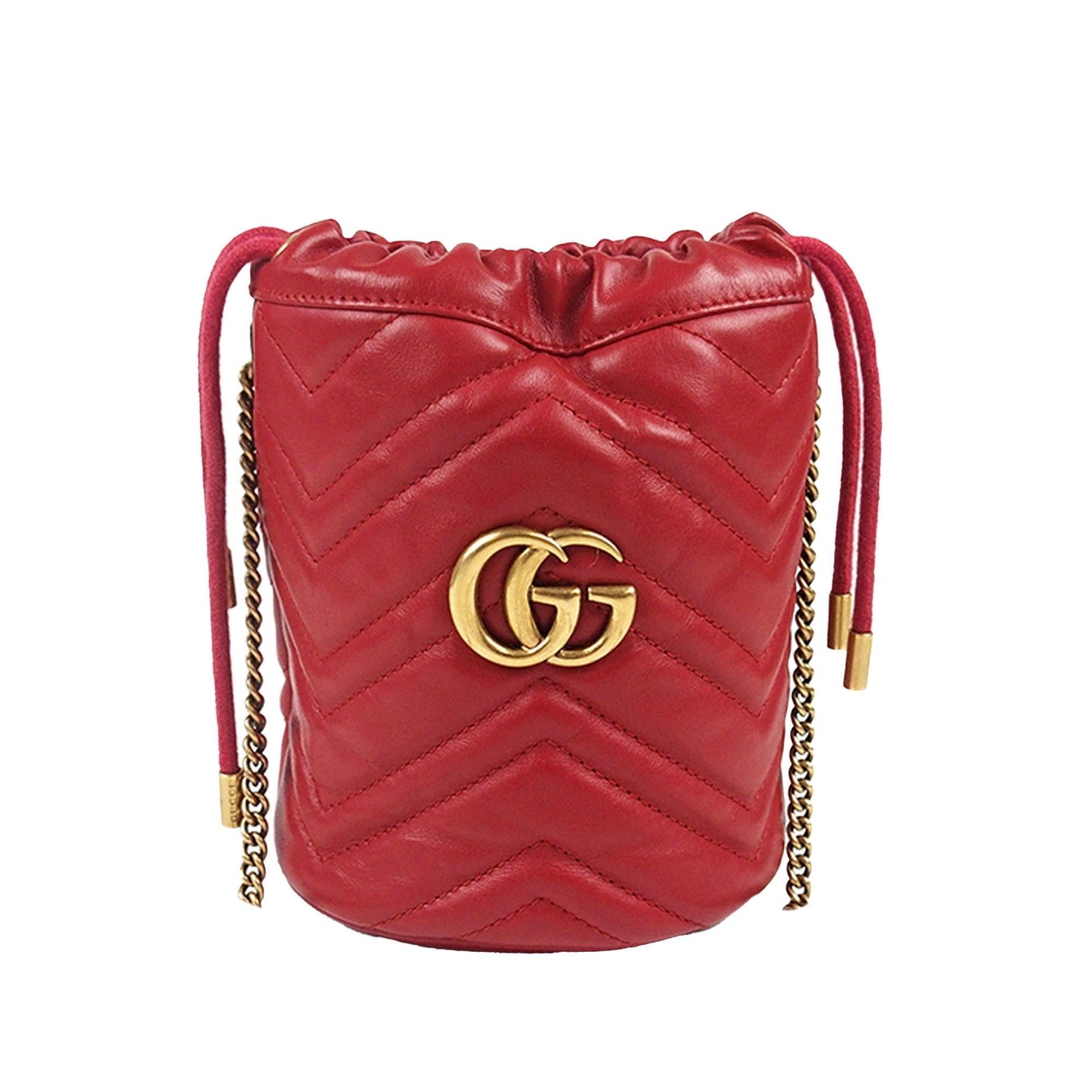 Gucci GG Marmont Bucket SHG-XIRopl Matelasse Calf Red Mini Shoulder Bag