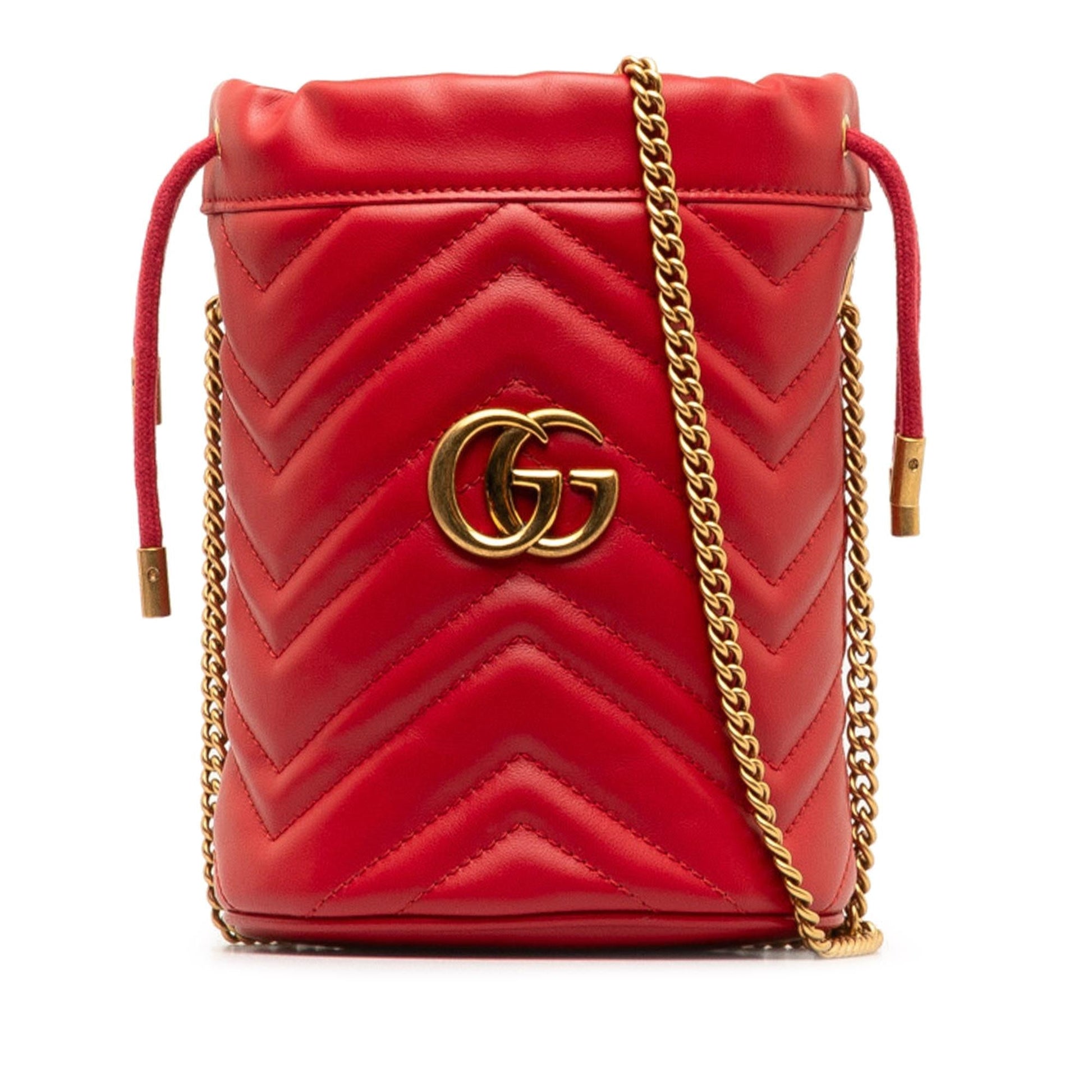Gucci GG Marmont Bucket SHG-mU1NG8 Matelasse Calf Red Mini Shoulder Bag