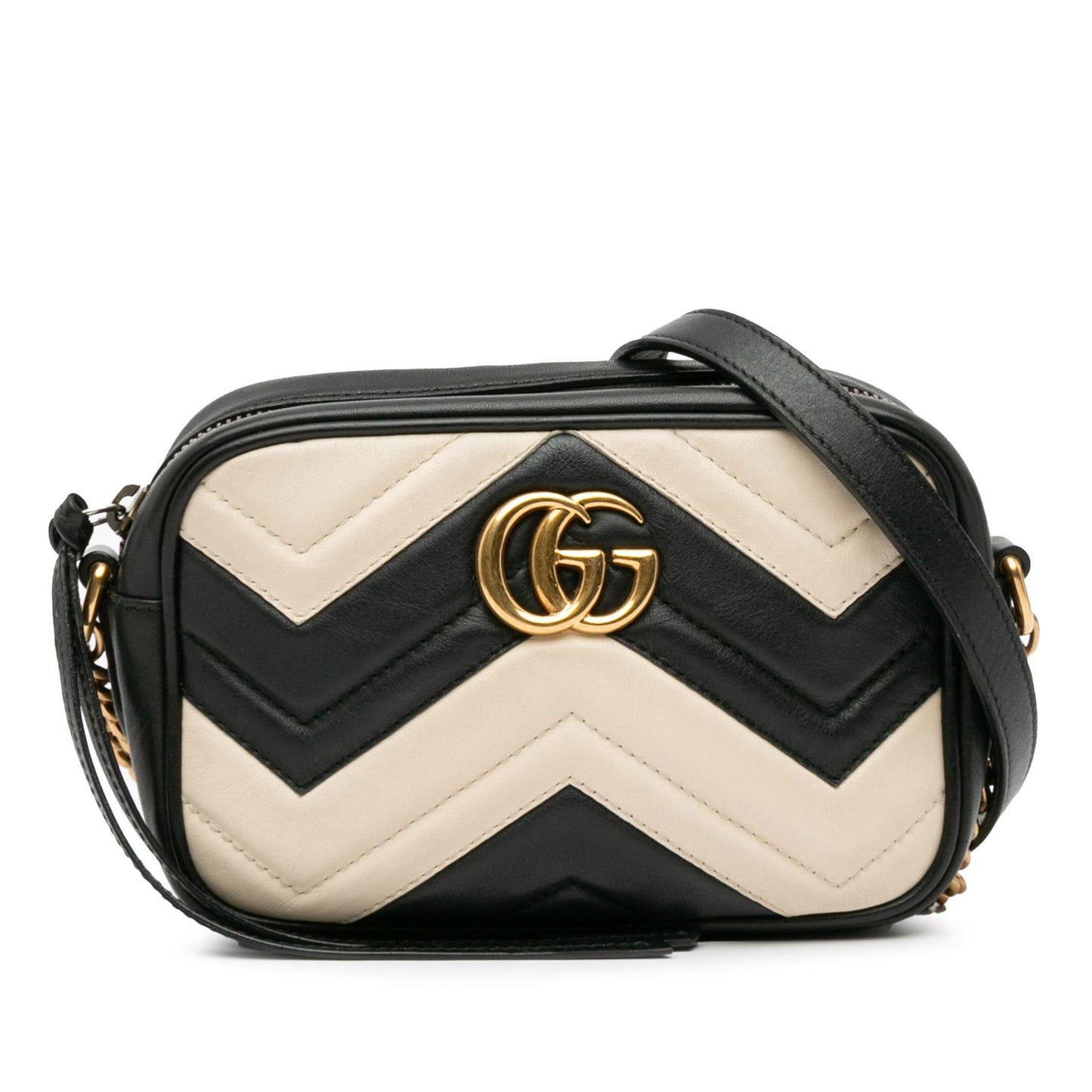 Gucci GG Marmont SHG-dRMB0t Matelasse Calf Black White Crossbody Bag