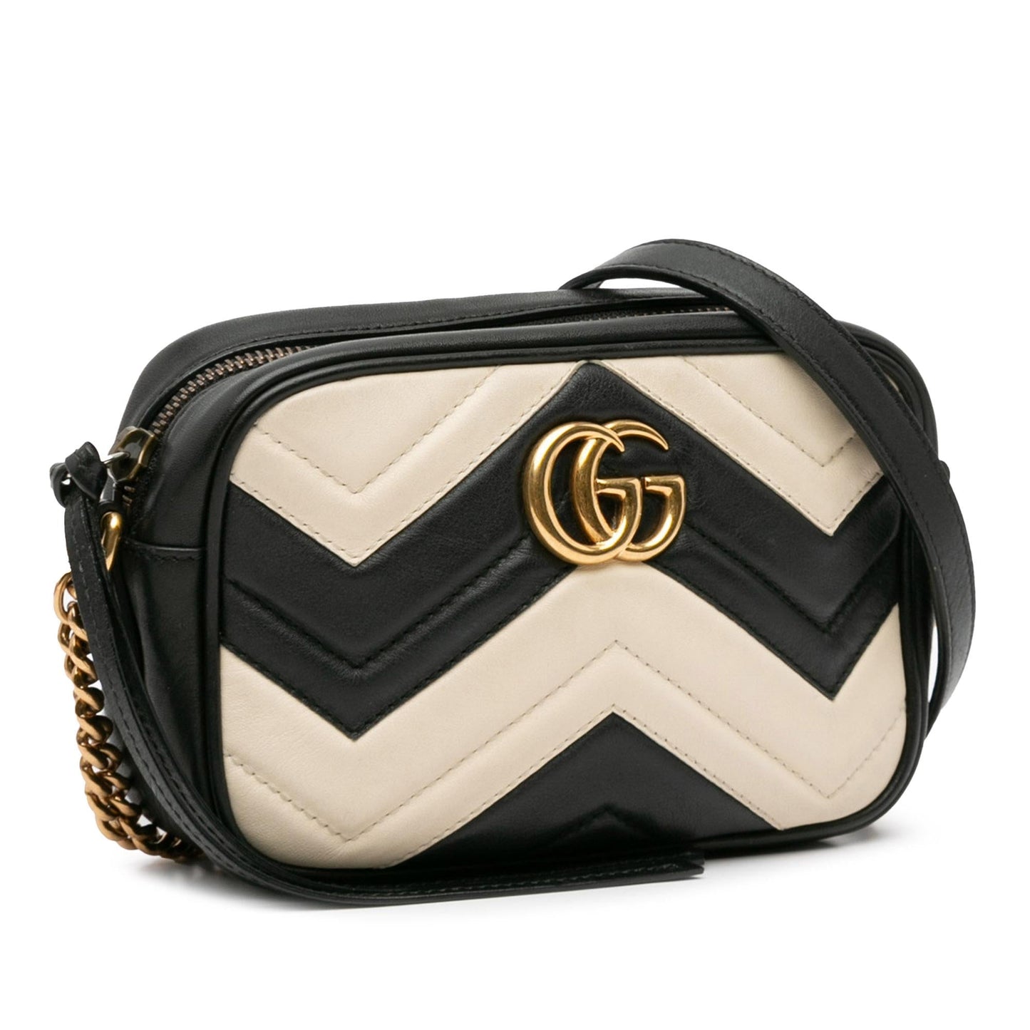Gucci GG Marmont SHG-dRMB0t Matelasse Calf Black White Crossbody Bag