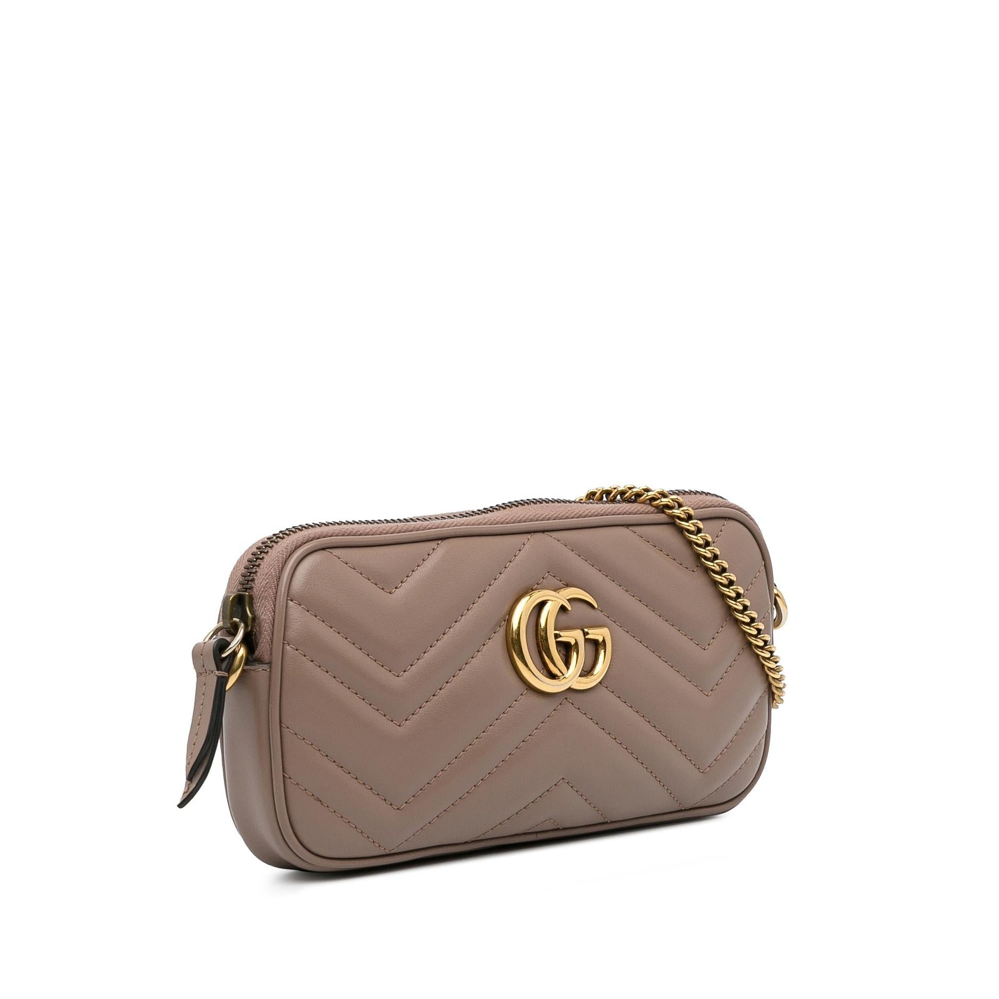 Gucci GG Marmont SHG-lhU1gO Matelasse Calf Brown Mini Crossbody Bag