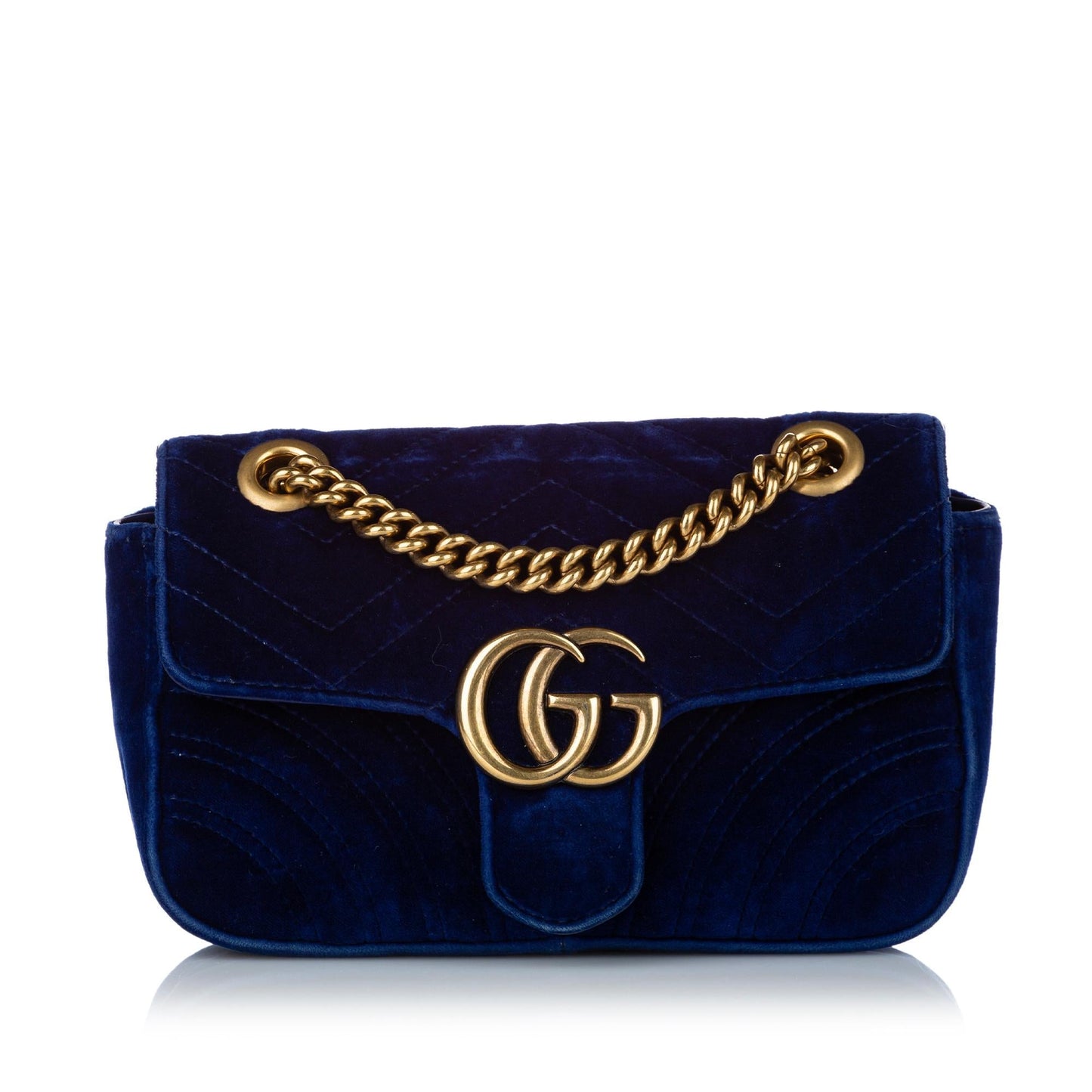 Gucci GG Marmont Velvet SHG Matelasse Blue Mini Crossbody Bag