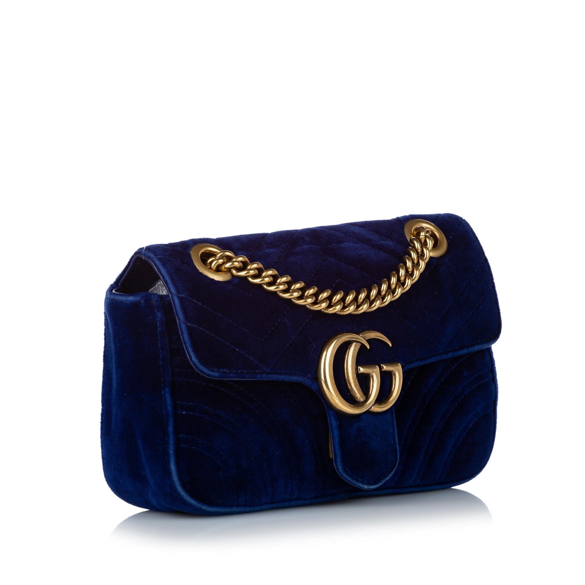 Gucci GG Marmont Velvet SHG Matelasse Blue Mini Crossbody Bag