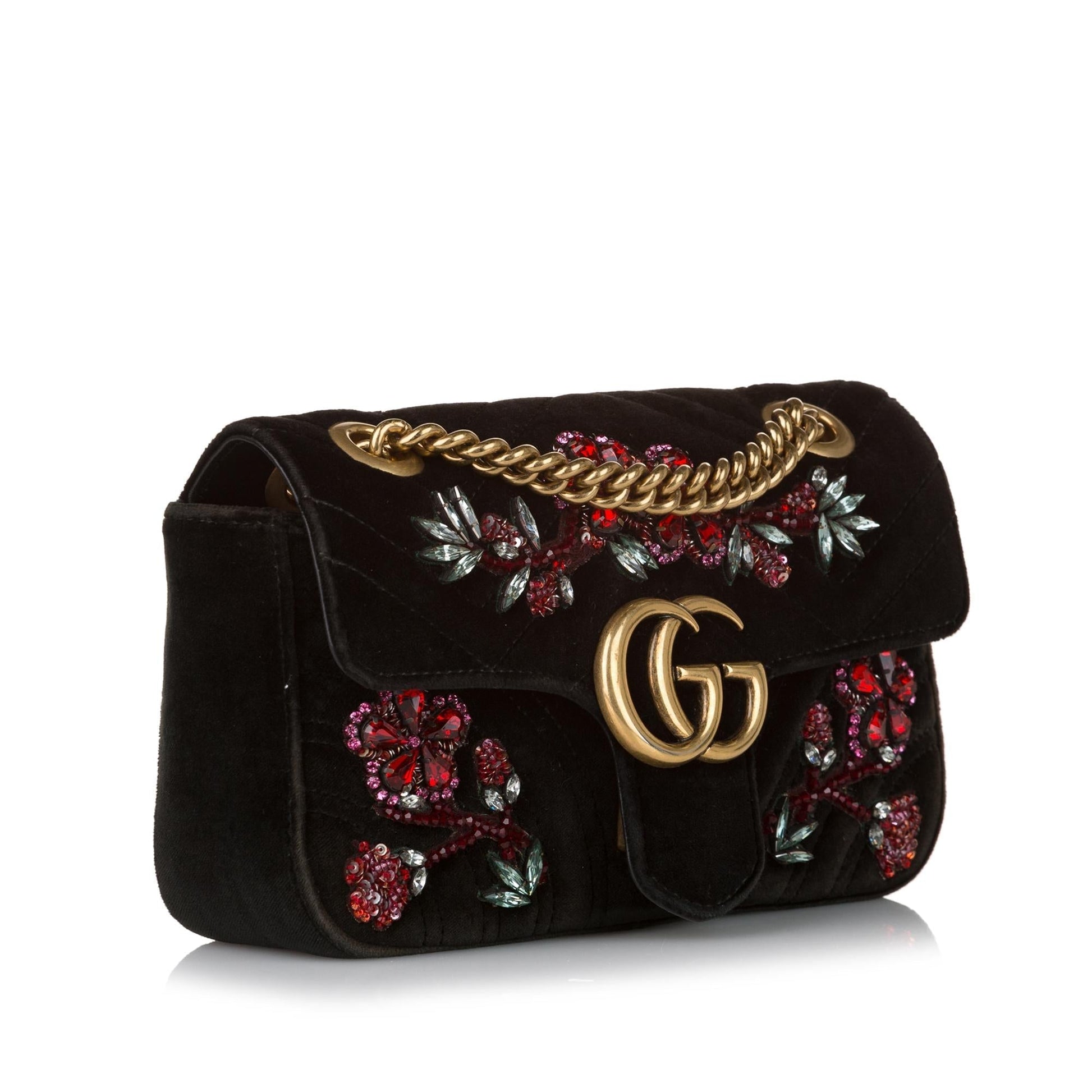Gucci GG Marmont Velvet SHG Matelasse Black Mini Crossbody Bag