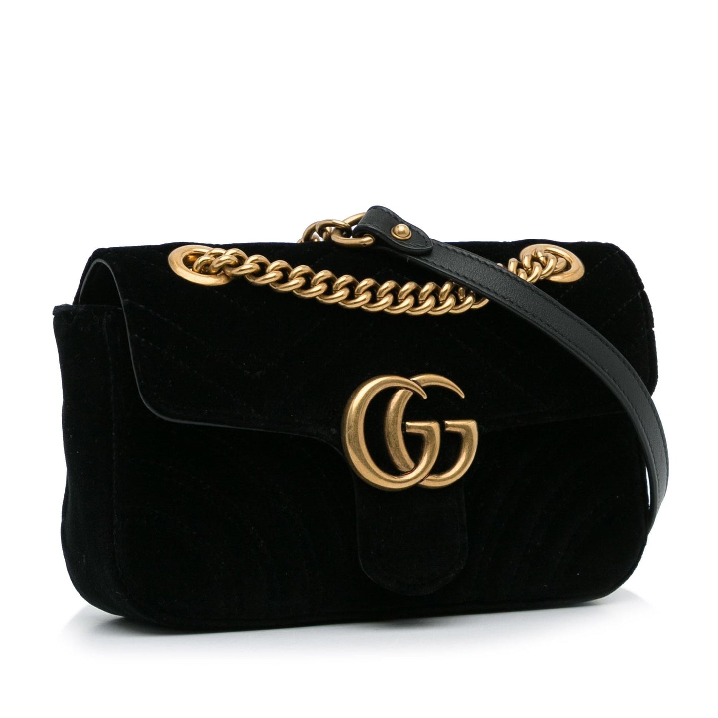 Gucci GG Marmont Velvet SHG-uTjykr Matelasse Black Mini Crossbody Bag
