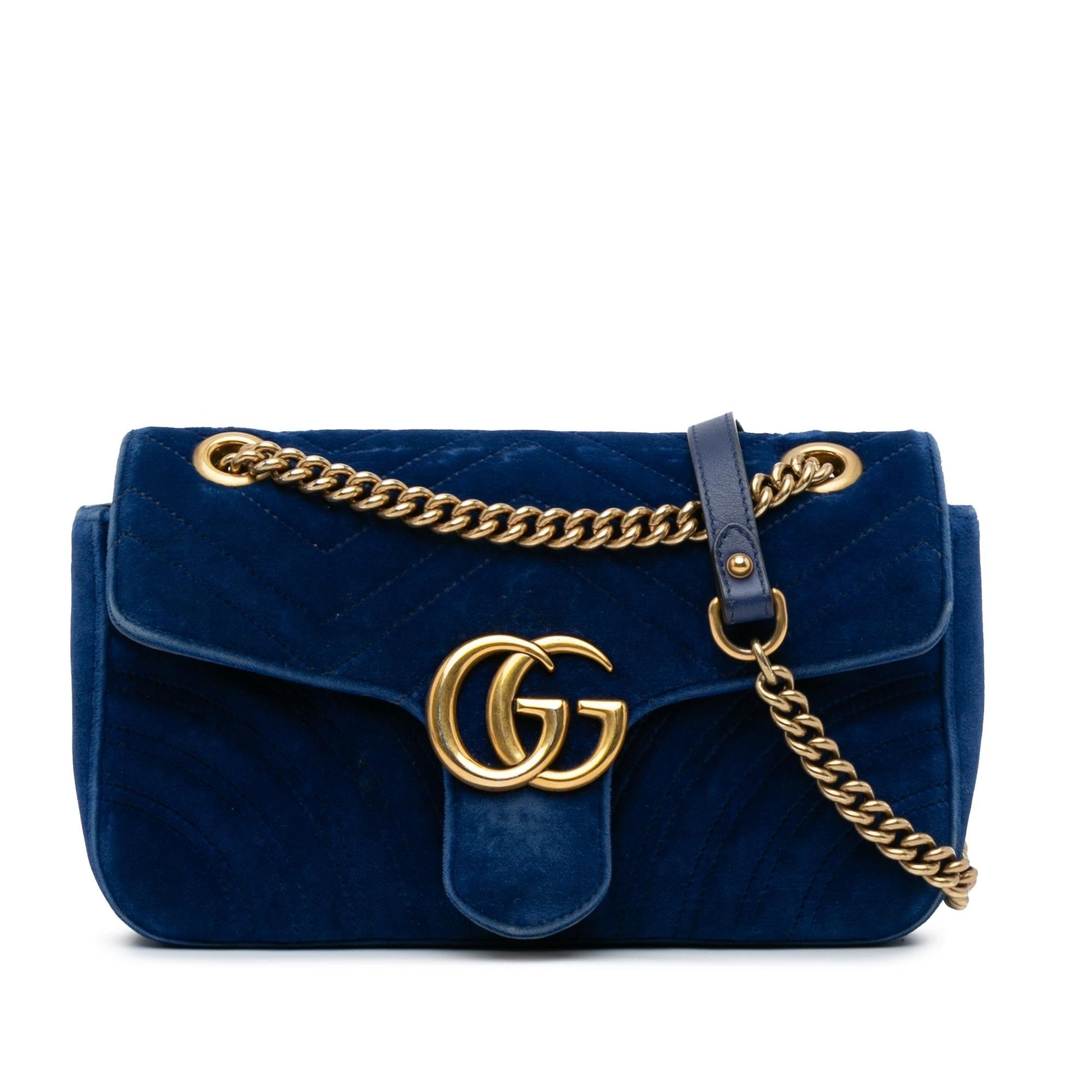Gucci GG Marmont Velvet SHG-J4w2zv Matelasse Blue Mini Crossbody Bag