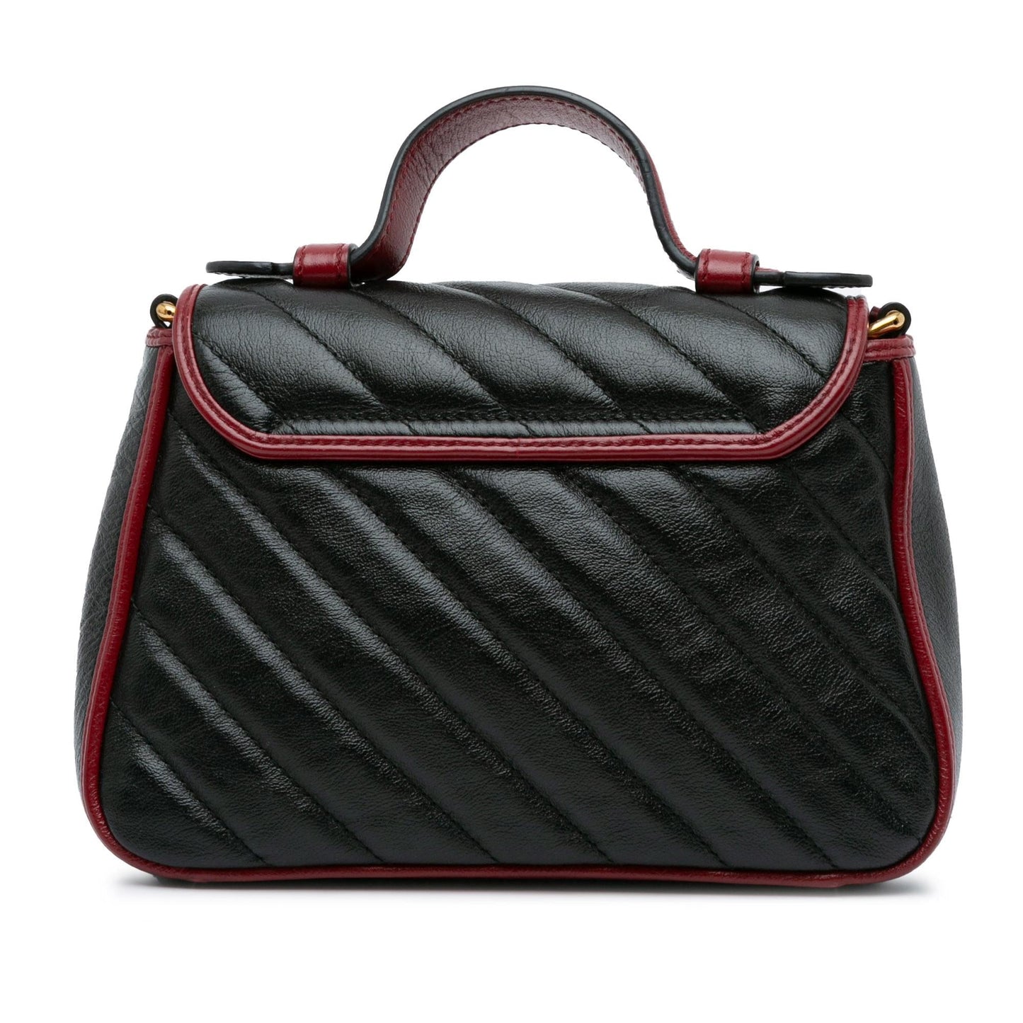 Gucci GG Marmont Torchon Top Handle Calf Black Red Mini Satchel Bag