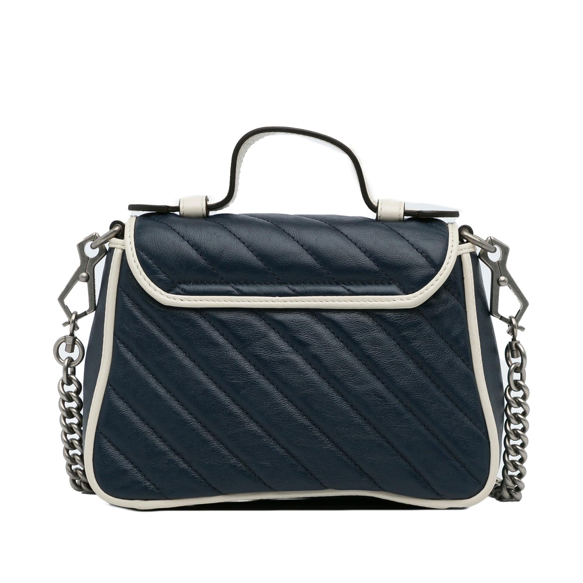 Gucci GG Marmont Torchon SHG-WZvkah Calf Blue Mini Top Handle Satchel Bag