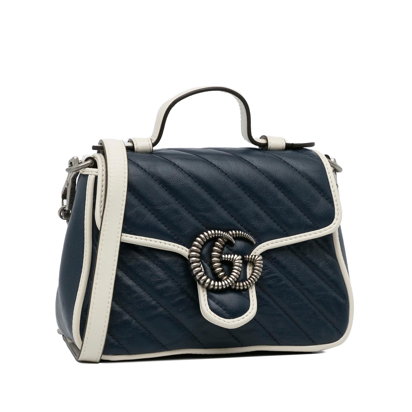Gucci GG Marmont Torchon SHG-WZvkah Calf Blue Mini Top Handle Satchel Bag