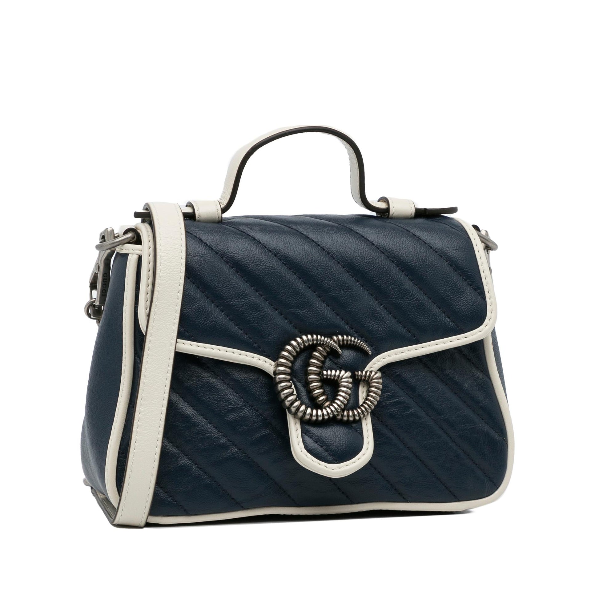 Gucci GG Marmont Torchon SHG-WZvkah Calf Blue Mini Top Handle Satchel Bag