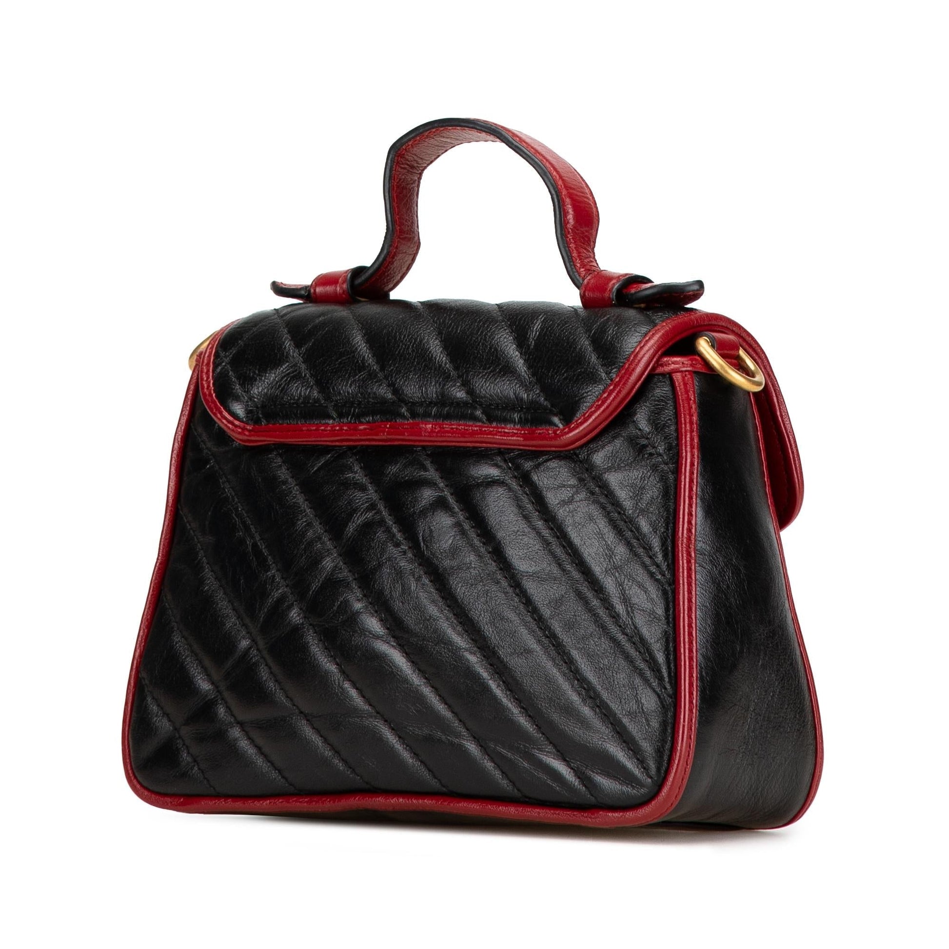 Gucci GG Marmont Torchon Calf Black Mini Top Handle Satchel Bag