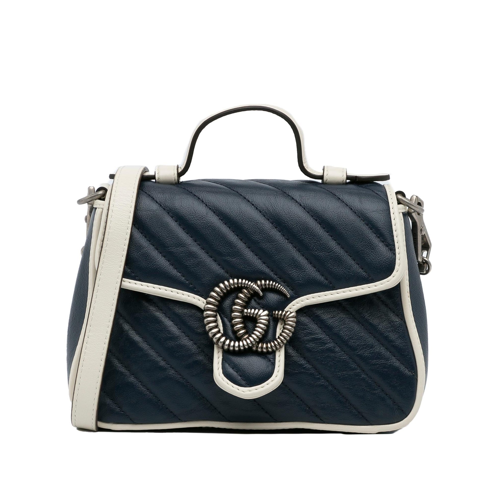 Gucci GG Marmont Torchon SHG-iT64DF Calf Blue Mini Top Handle Satchel Bag