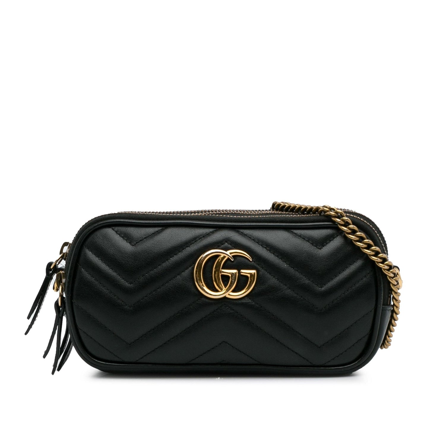 Gucci GG Marmont Triple-Zip SHG-dnjgun Calf Black Mini Crossbody Bag