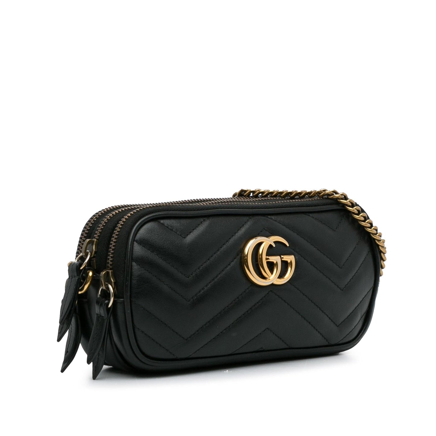 Gucci GG Marmont Triple-Zip SHG-dnjgun Calf Black Mini Crossbody Bag