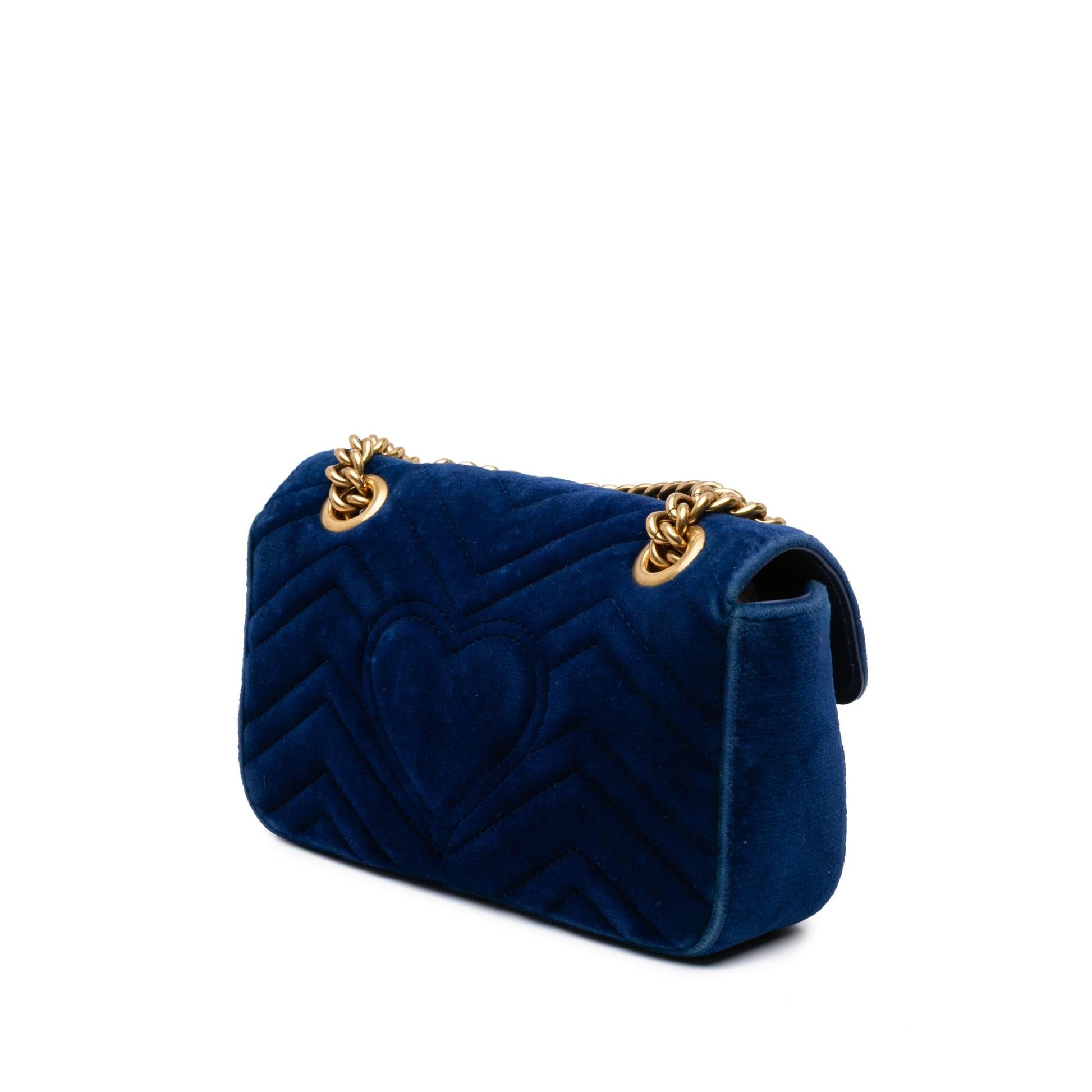Gucci GG Marmont Velvet Matelasse Blue Mini Flap Crossbody Bag