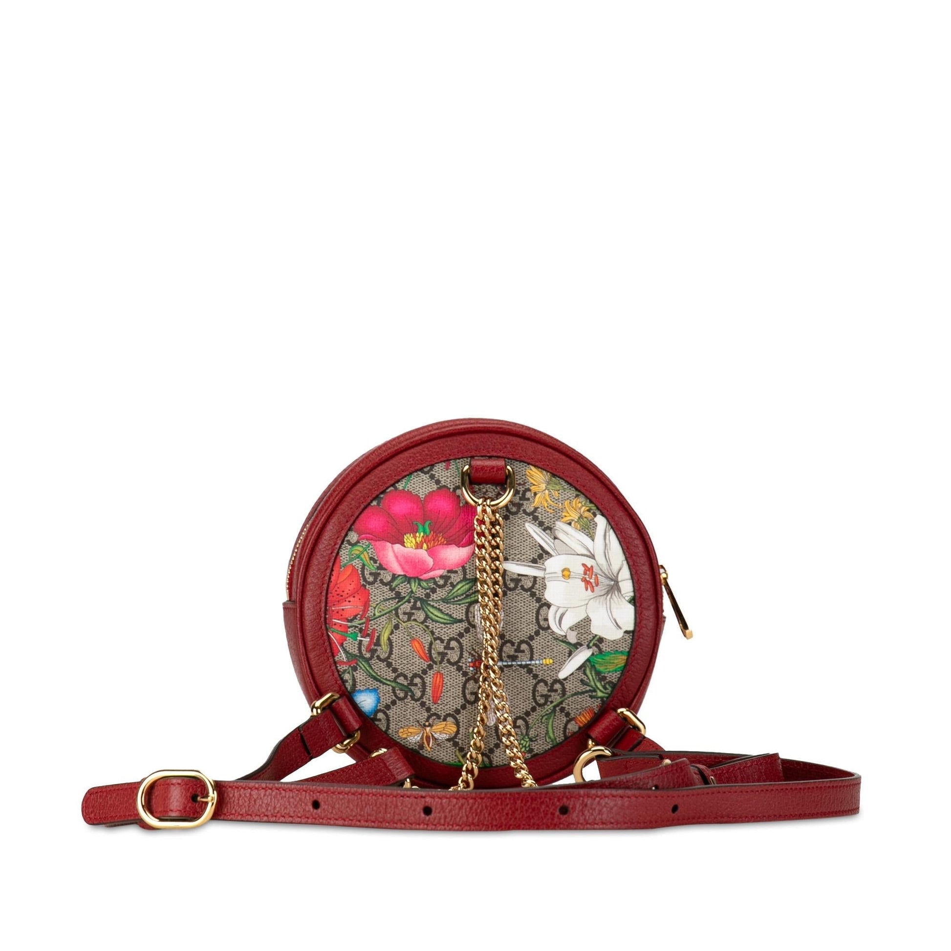 Gucci GG Supreme Flora Round Ophidia Canvas Calf Red Mini Backpack