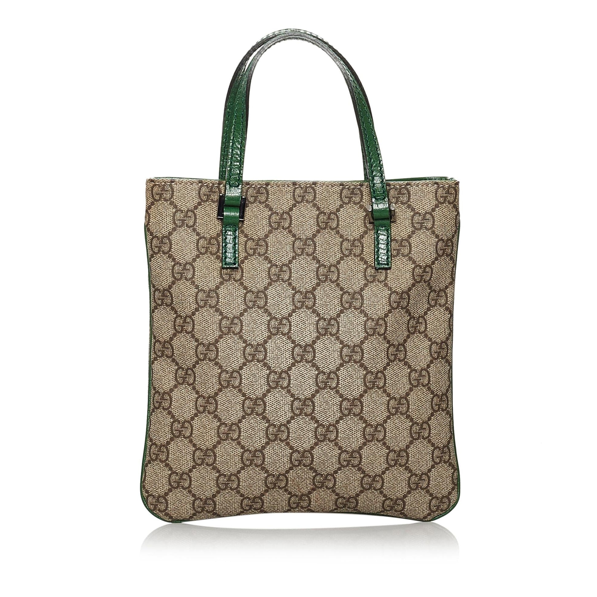 Gucci GG Supreme SHG Canvas Brown Green Mini Satchel Bag