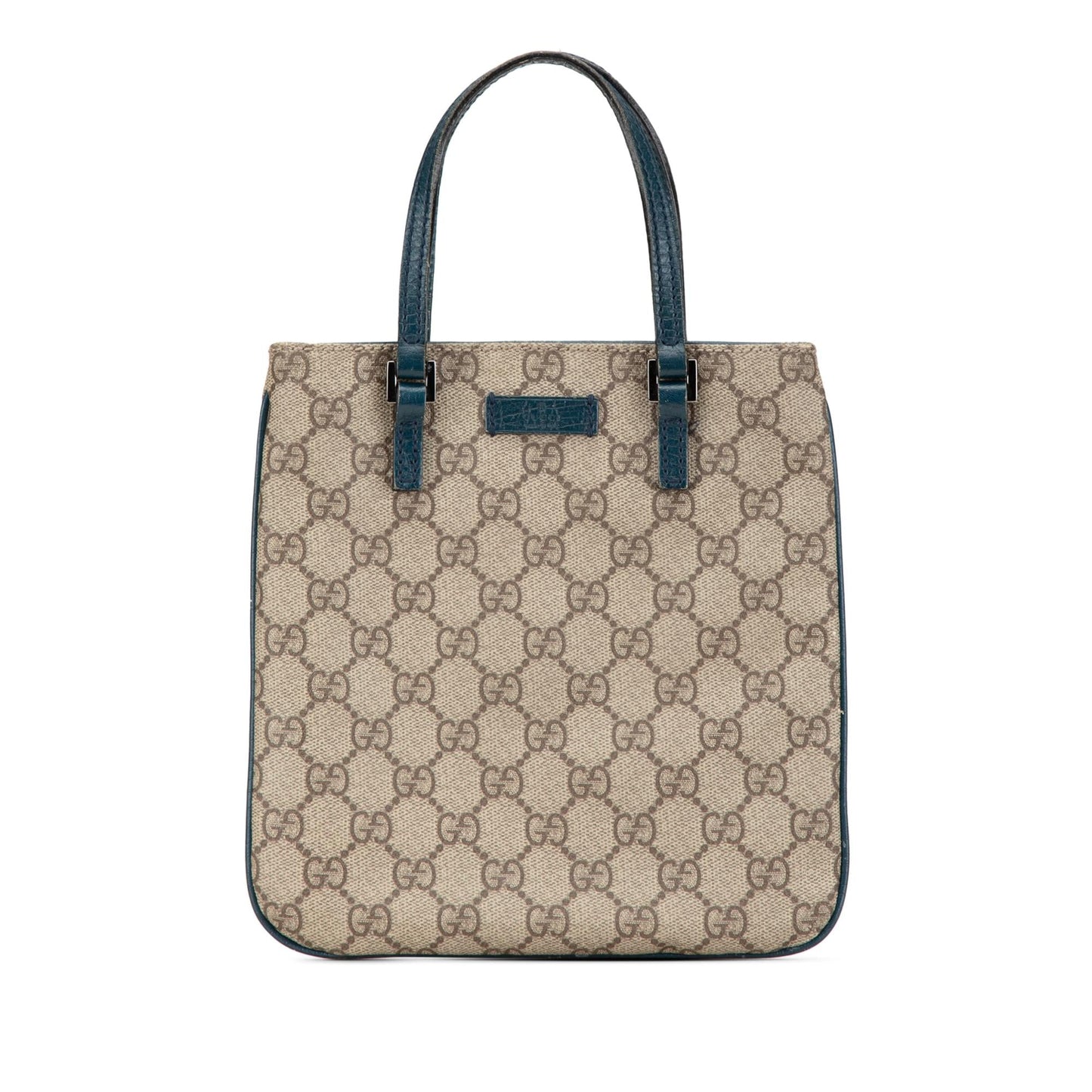 Gucci GG Supreme Canvas Calf Brown Blue Satchel Bag Shg Ncu6Nf