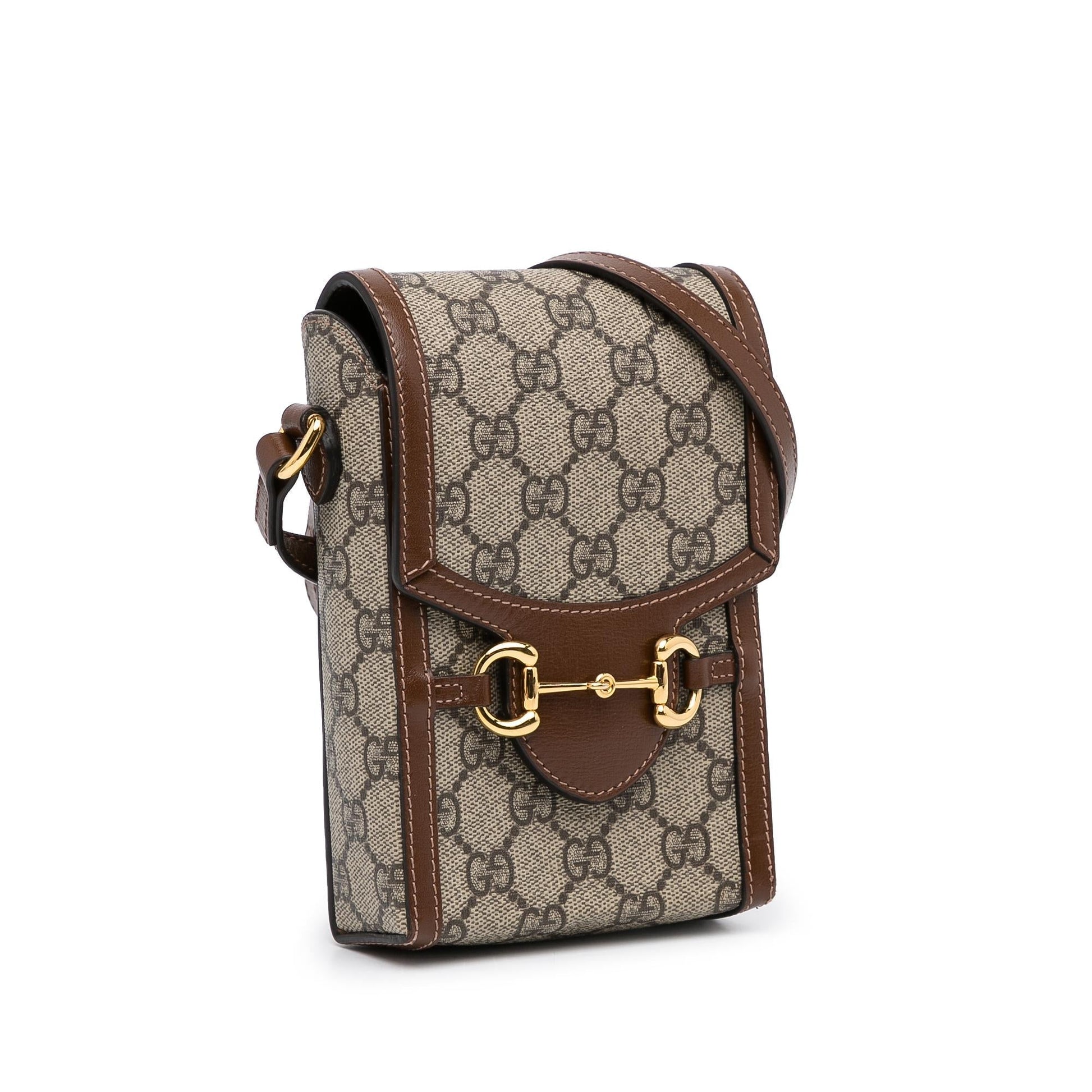 Gucci GG Supreme Horsebit SHG-fmvzee Canvas Calf Brown Mini Crossbody Bag